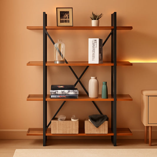 Four Tier Natural Wood Bookshelf Rustic Industrial