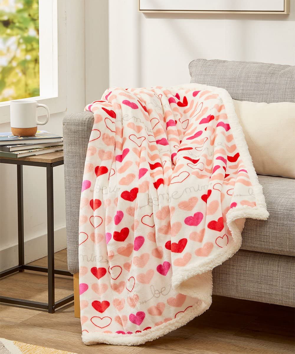 Decor&More Amor Eterno Be Mine Love Collection Valentine's Day Heart Ultra Plush Throw Blanket (50" x 60") -