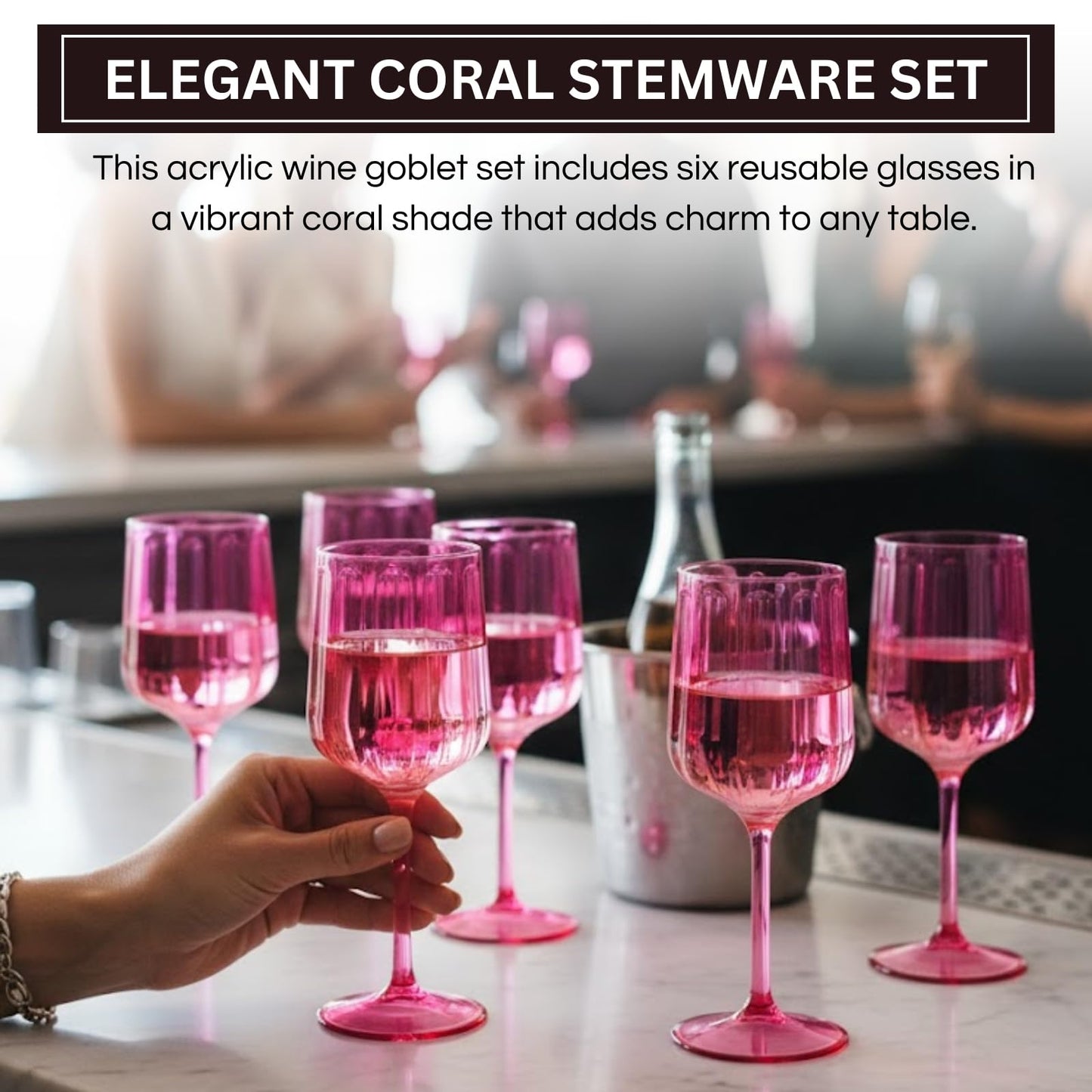 Khen Acrylic Lucia Stemmed Goblets -  Set of 6 |14oz | Coral
