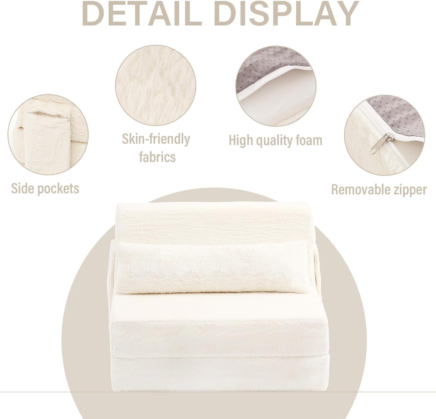 Multifunctional Sleeper Sofa Bed Single Size Beige
