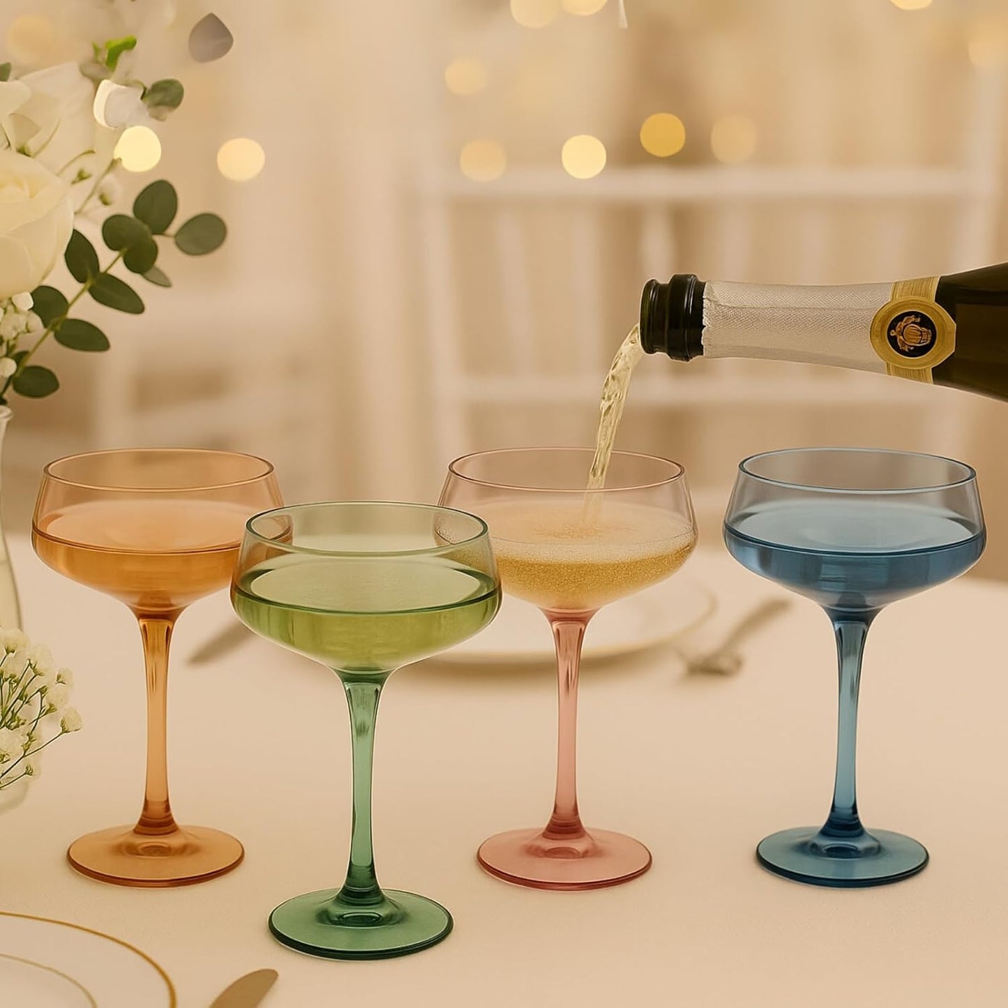 Colored Acrylic Coupe Glasses – Set of 4 Stemmed 8 oz