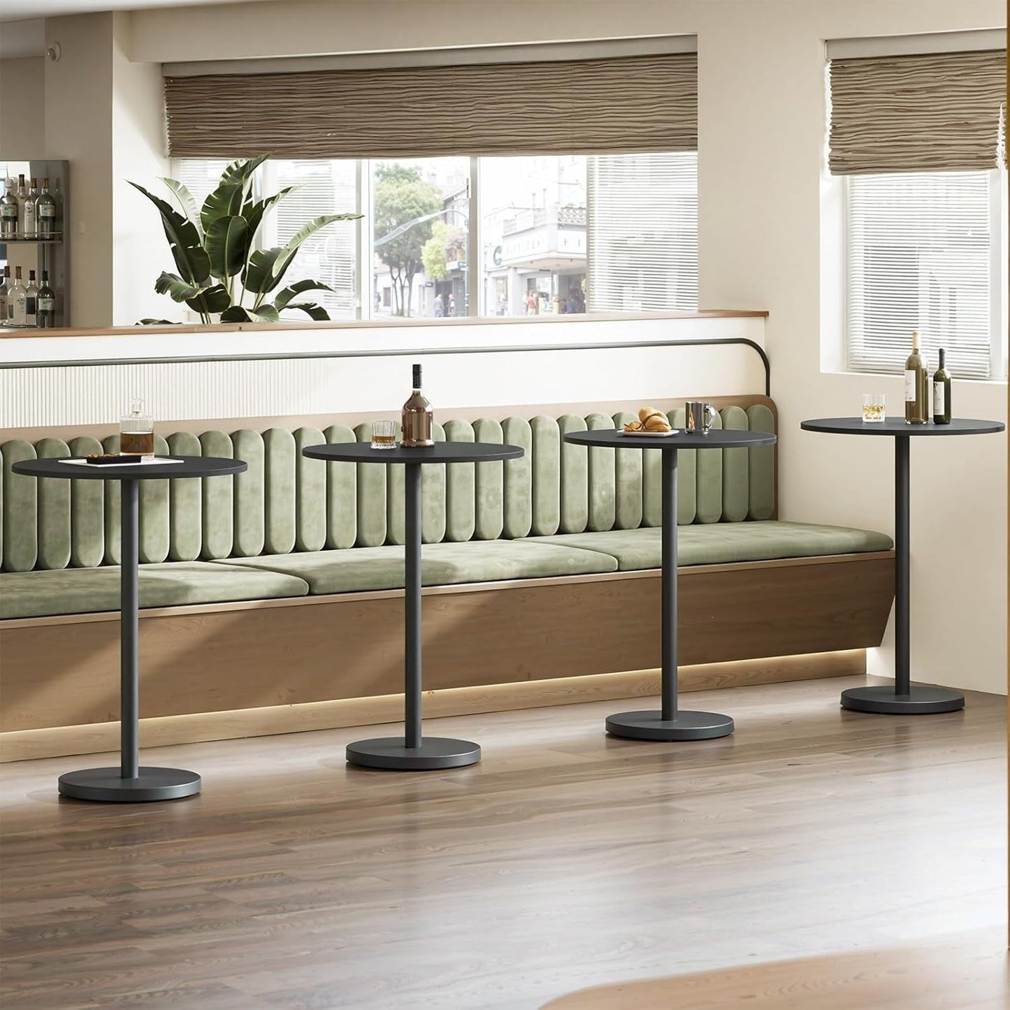 Round Counter Height Bar Table Set Industrial Black