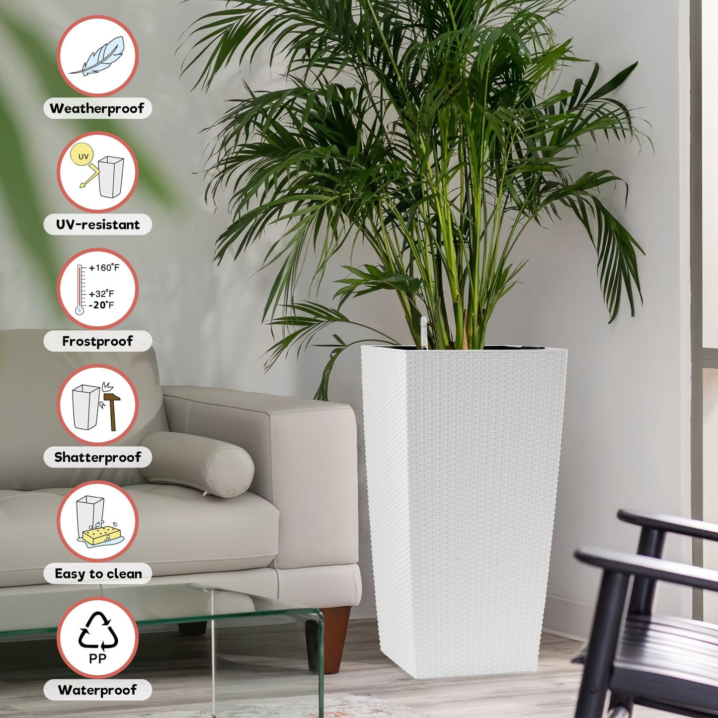 30 in Tall Large Flower Pot Planter with Self-Watering Drainage Holes