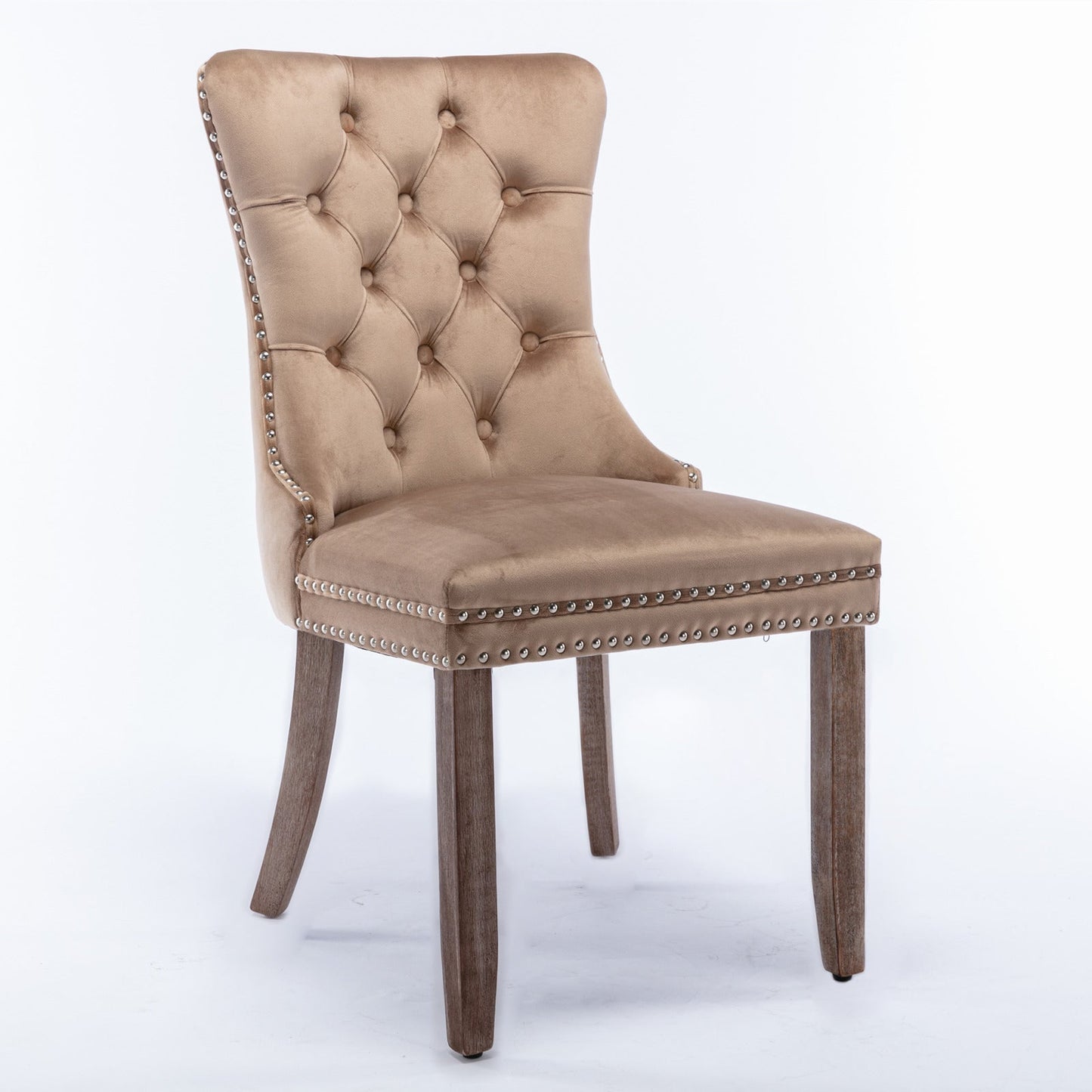 Nikki Collection Modern Tufted Velvet Upholstered Dining Chair - 2 Pieces, Khaki