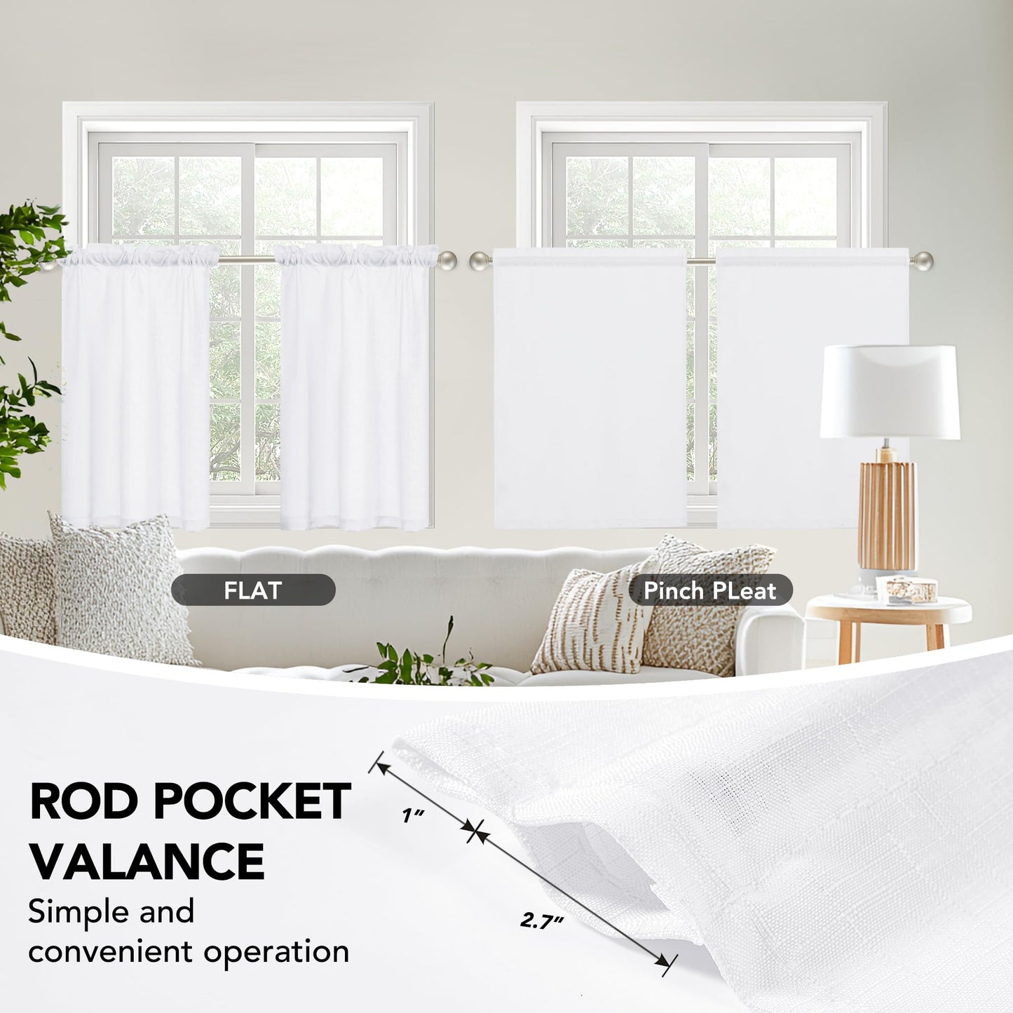 Linen Look Thermal Privacy Cafe Curtains, 2 Panels