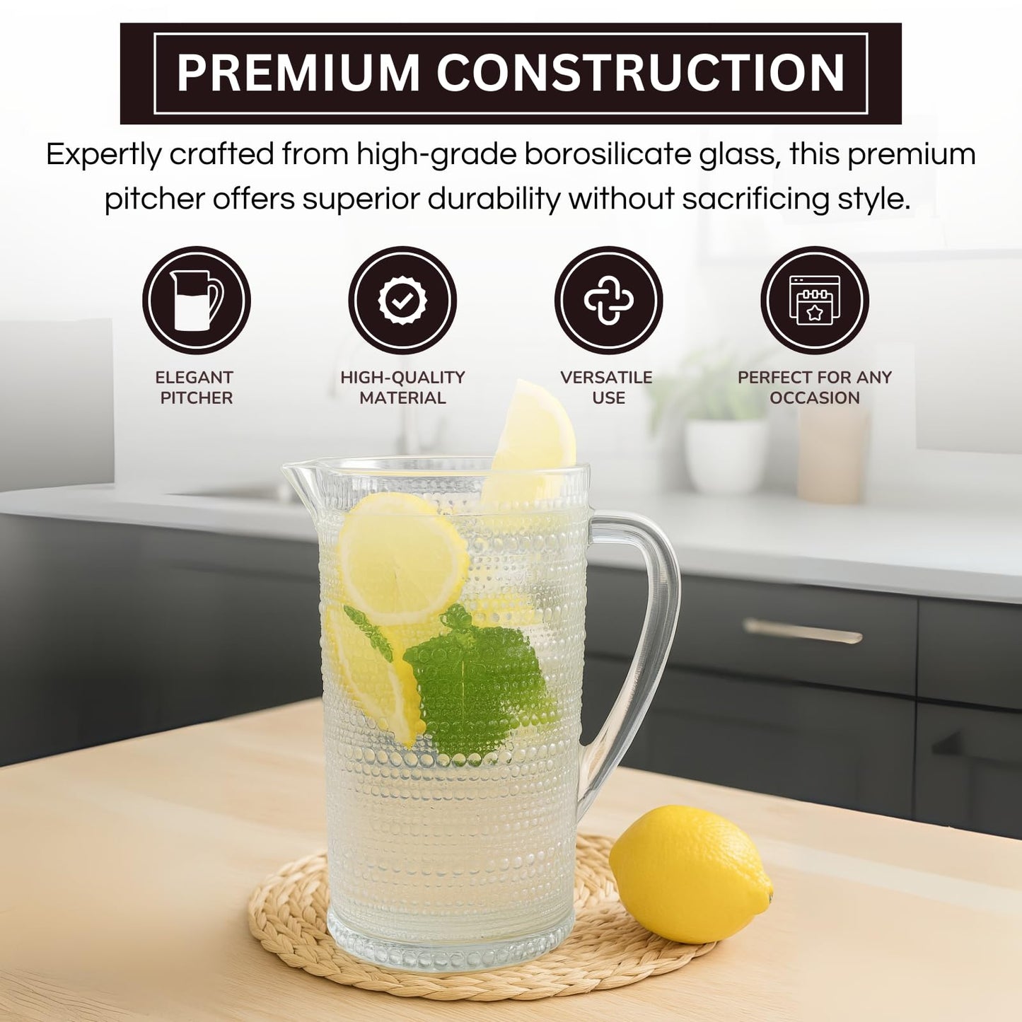 Bombay Hobnail Glass Pitcher for Juice and Lemonade | 82 oz