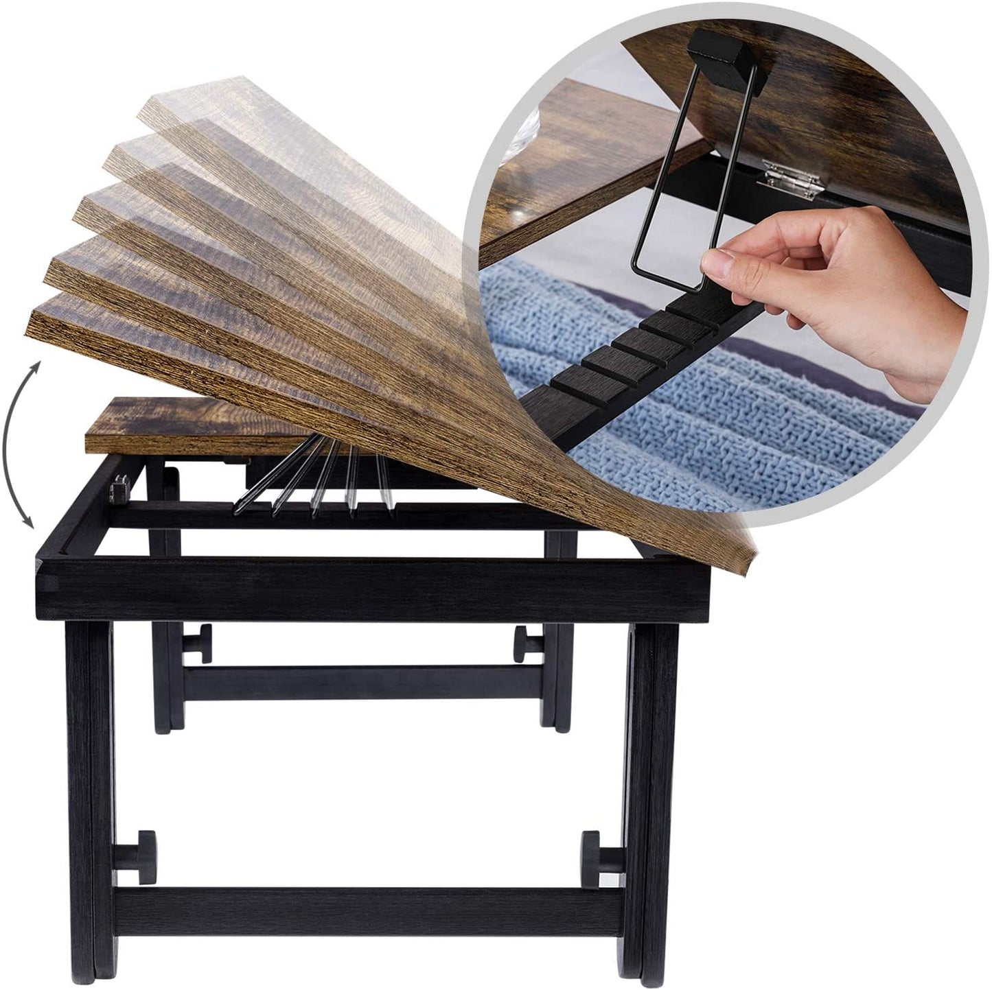Laptop Desk for Bed or Sofa with Adjustable Tilting Top, Breakfast Serving Tray with Height Adjustable Folding Legs