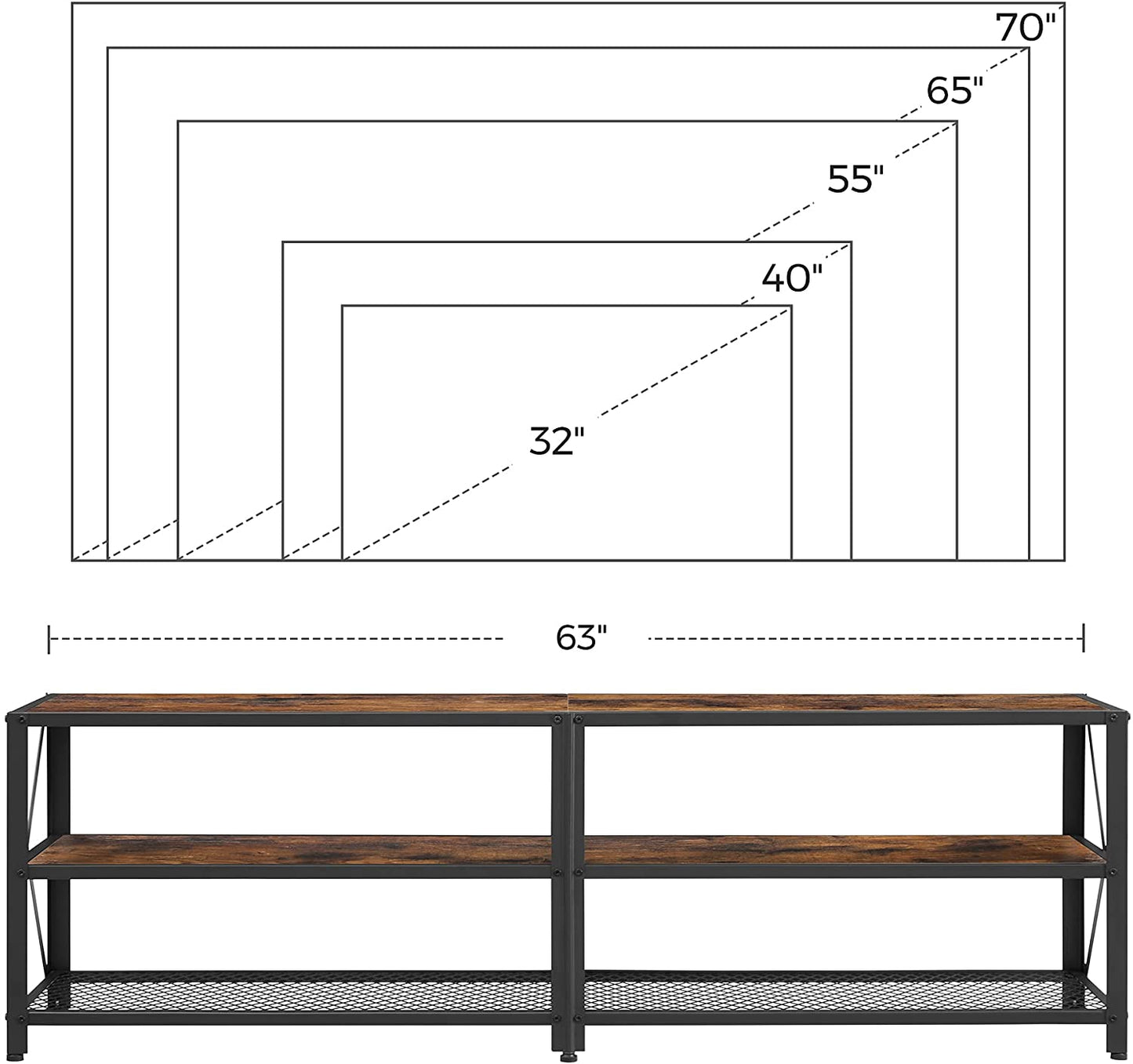 TV Stand for up to 70” TV, 3-Tier, 63” 3