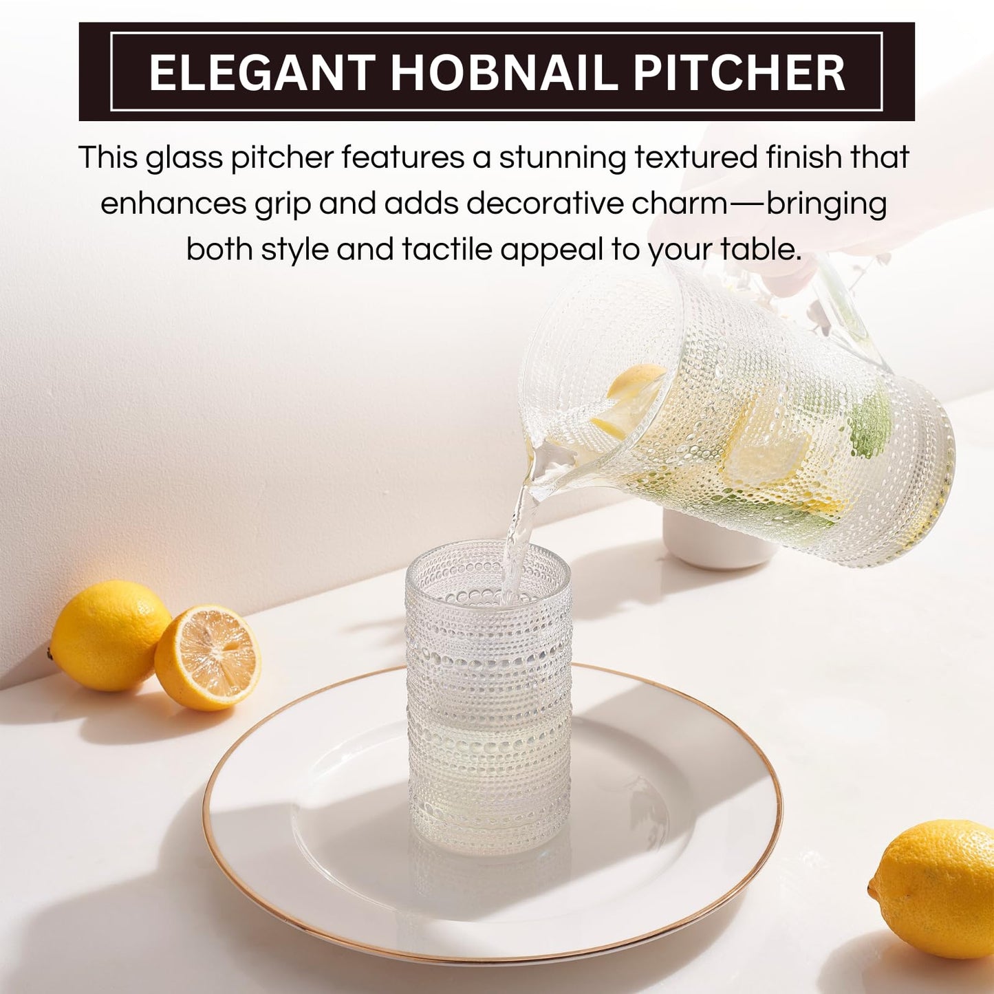 Bombay Hobnail Glass Pitcher for Juice and Lemonade | 82 oz