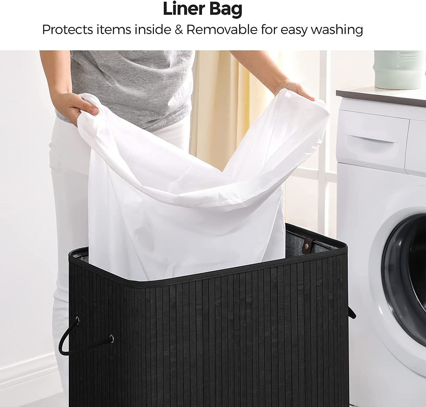 Laundry Hamper with Lid, Bamboo Laundry Basket with Handles, Foldable Storage Basket