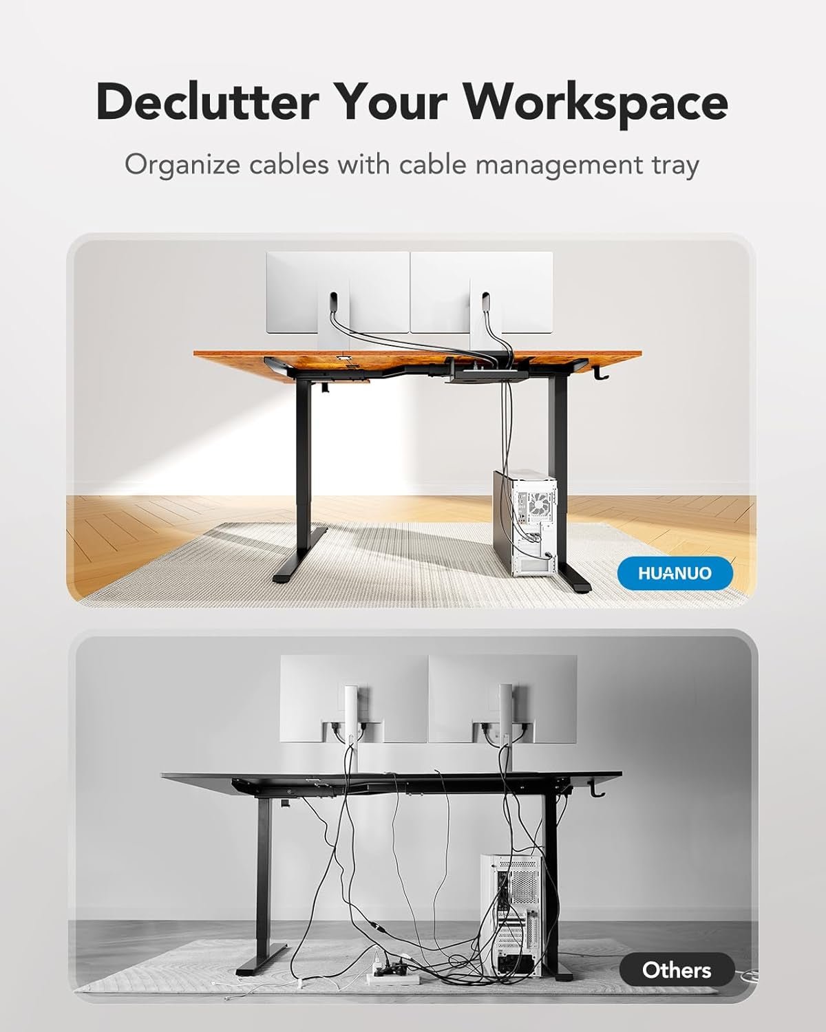 71x48 Inch L Shaped Electric Dual Motor Standing Desk Brown