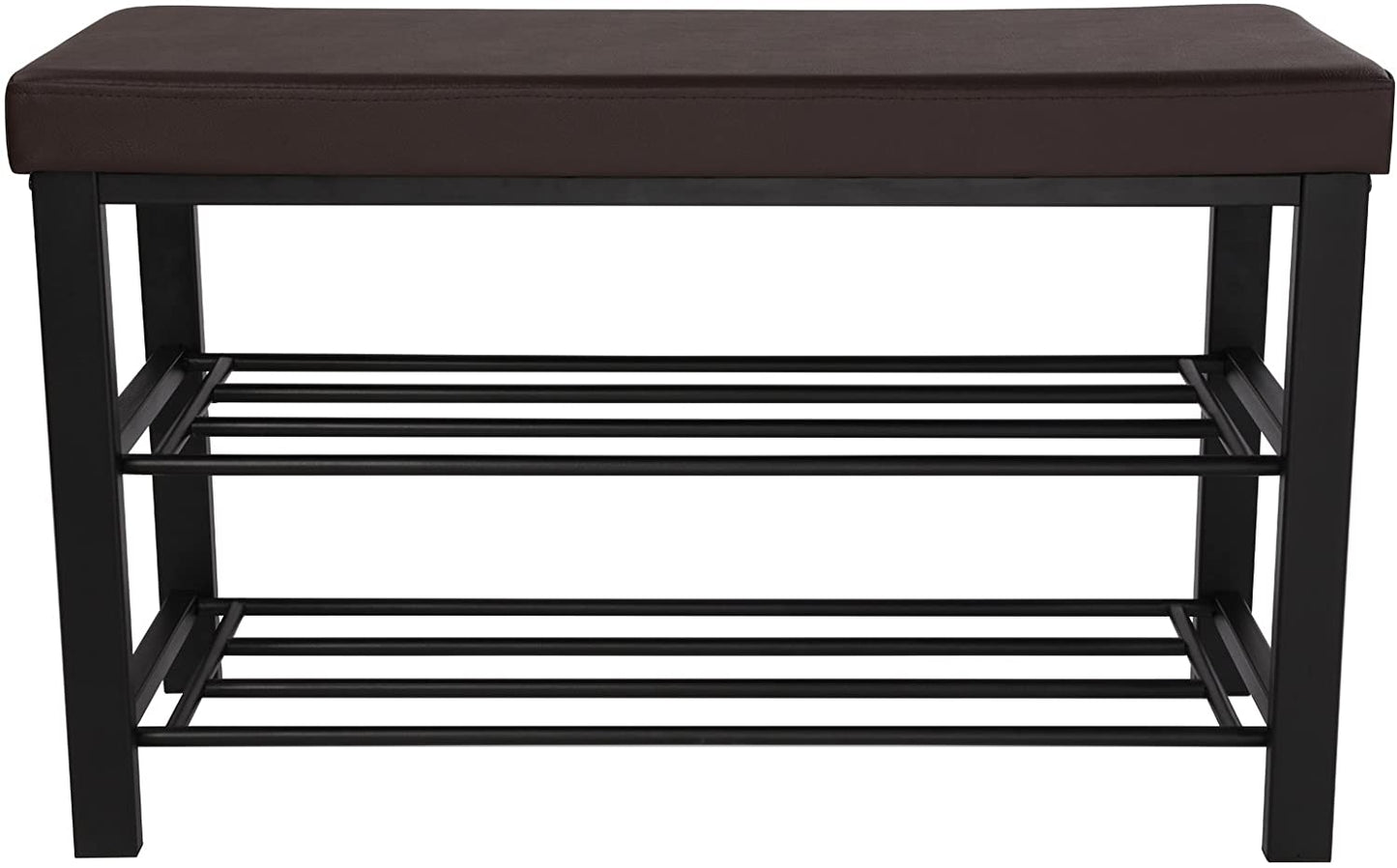 Brown Padded Storage Shoe Bench with Shelves