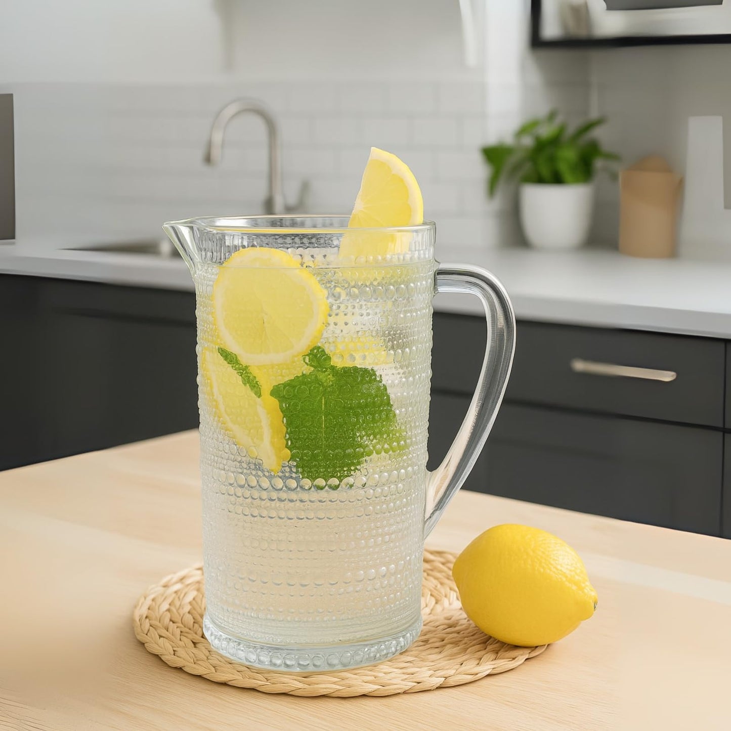 Bombay Hobnail Glass Pitcher for Juice and Lemonade | 82 oz