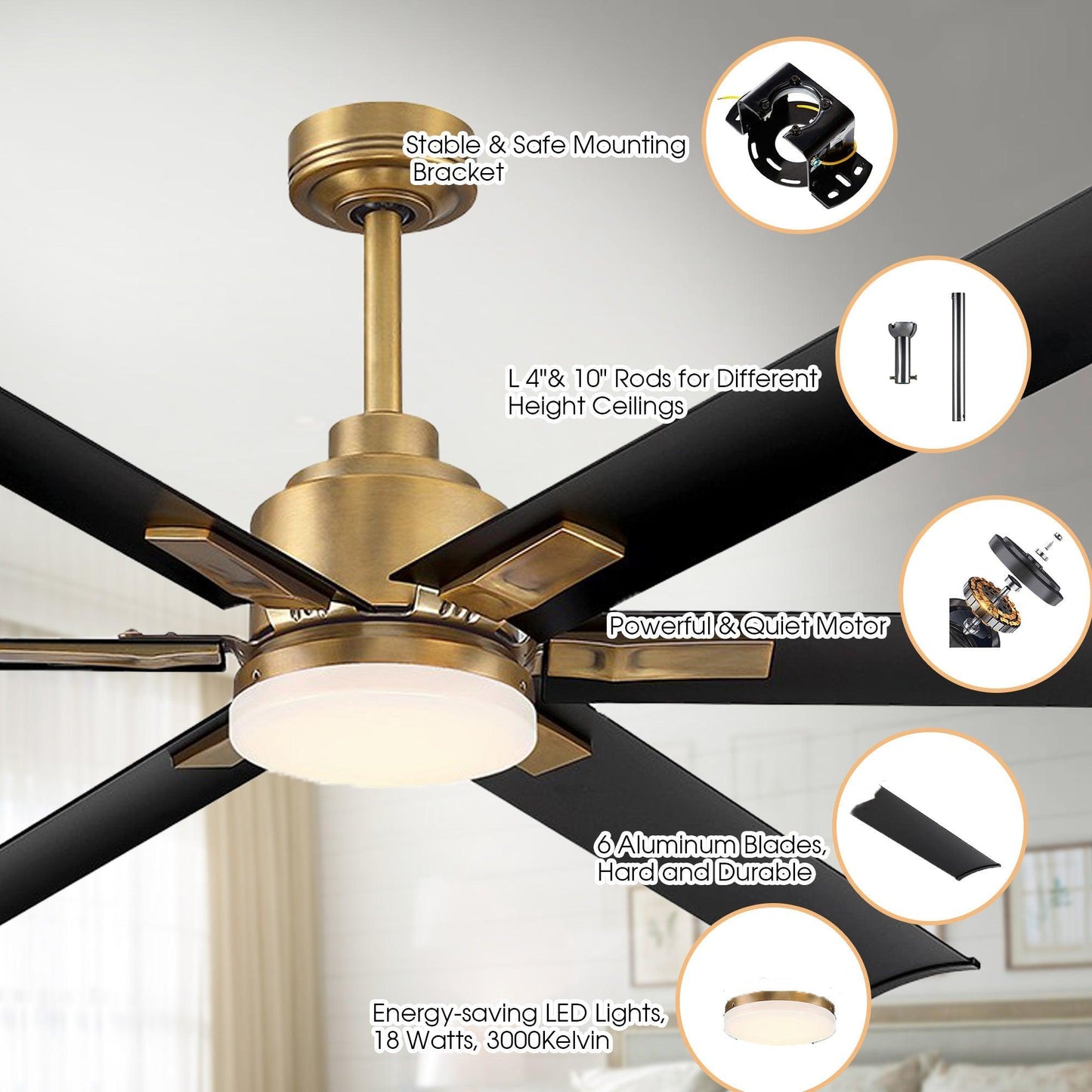 72" Bankston 6-Blade Led Ceiling Fan With Remote Light Kit Included