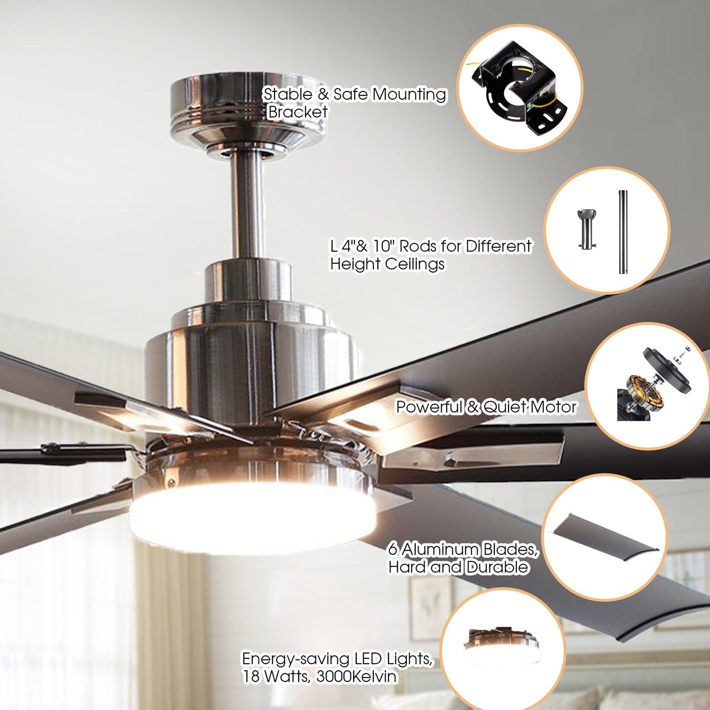 72" Bankston 6-Blade Led Ceiling Fan With Remote Light Kit Included