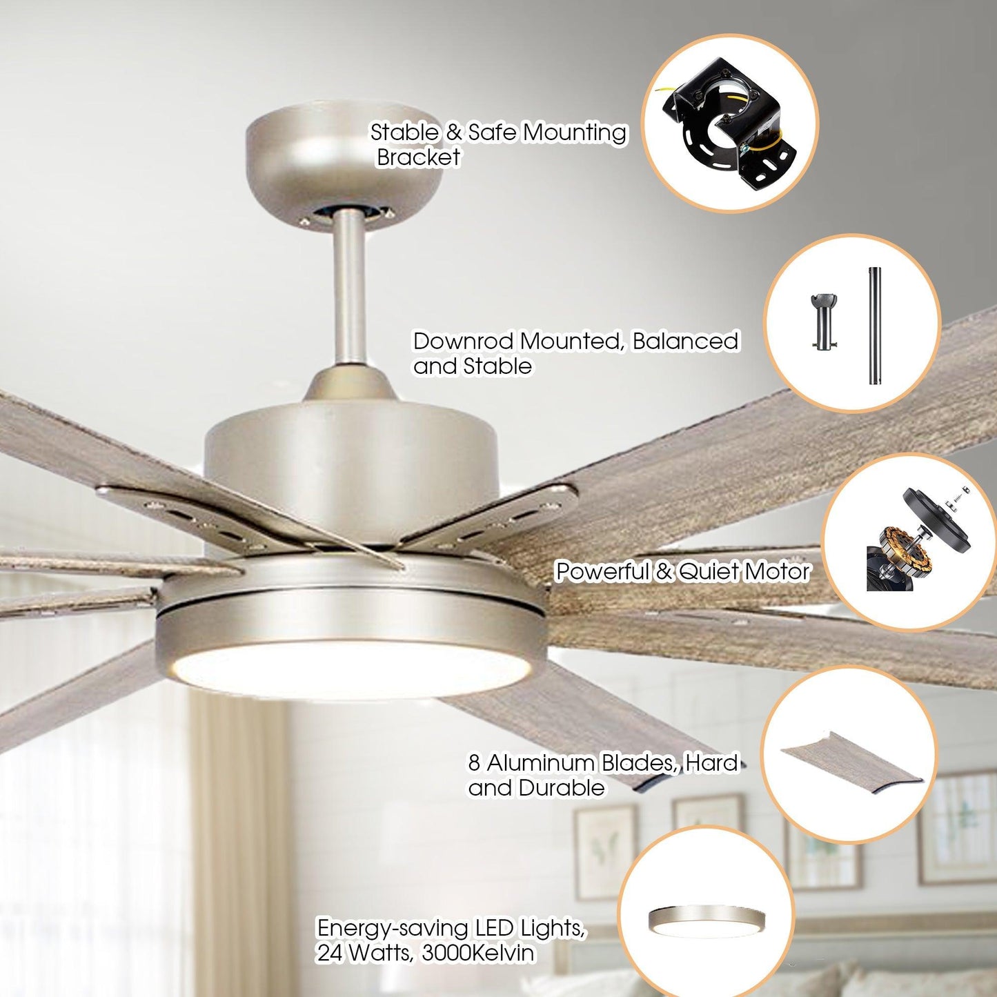 72‘’ Bankston Integrated Led Indoor Nickel Standard Ceiling Fan With Remote Control And Light Kit Included