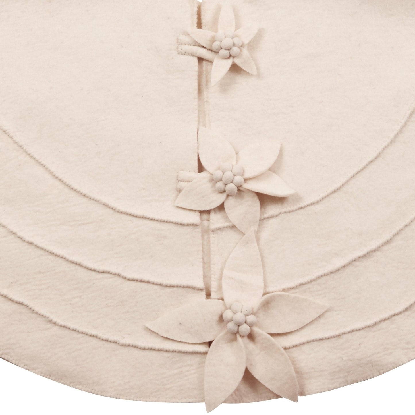 Poinsettia Buttons Cream Hand Felted Wool XL Christmas Tree Skirt 72" Arcadia Home
