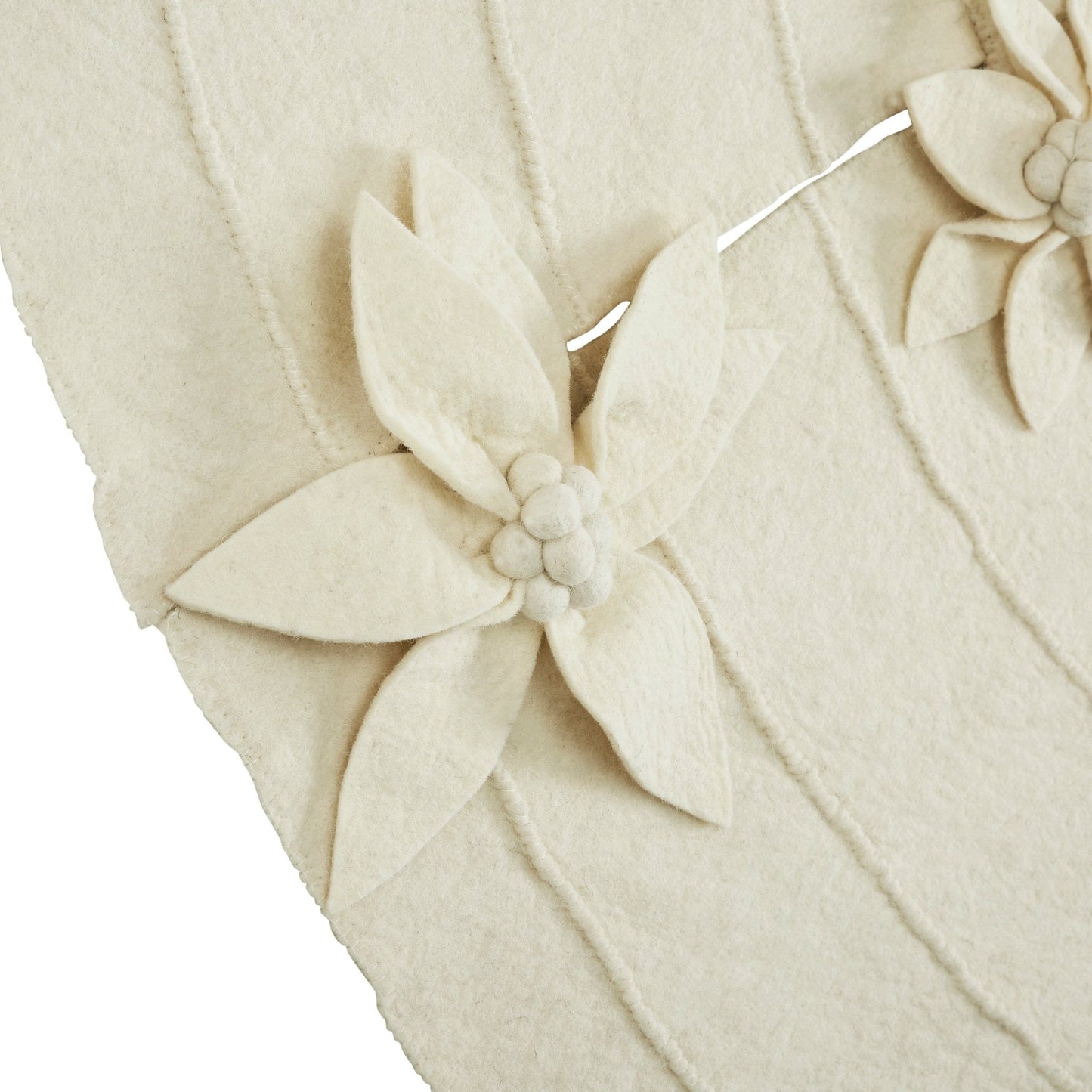 Poinsettia Buttons Cream Hand Felted Wool XL Christmas Tree Skirt 72" Arcadia Home