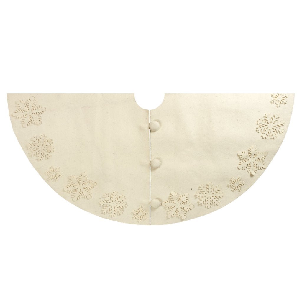 Snowflakes Hand-felted Wool Cream XL Christmas Tree Skirt Felt 72" Arcadia Home