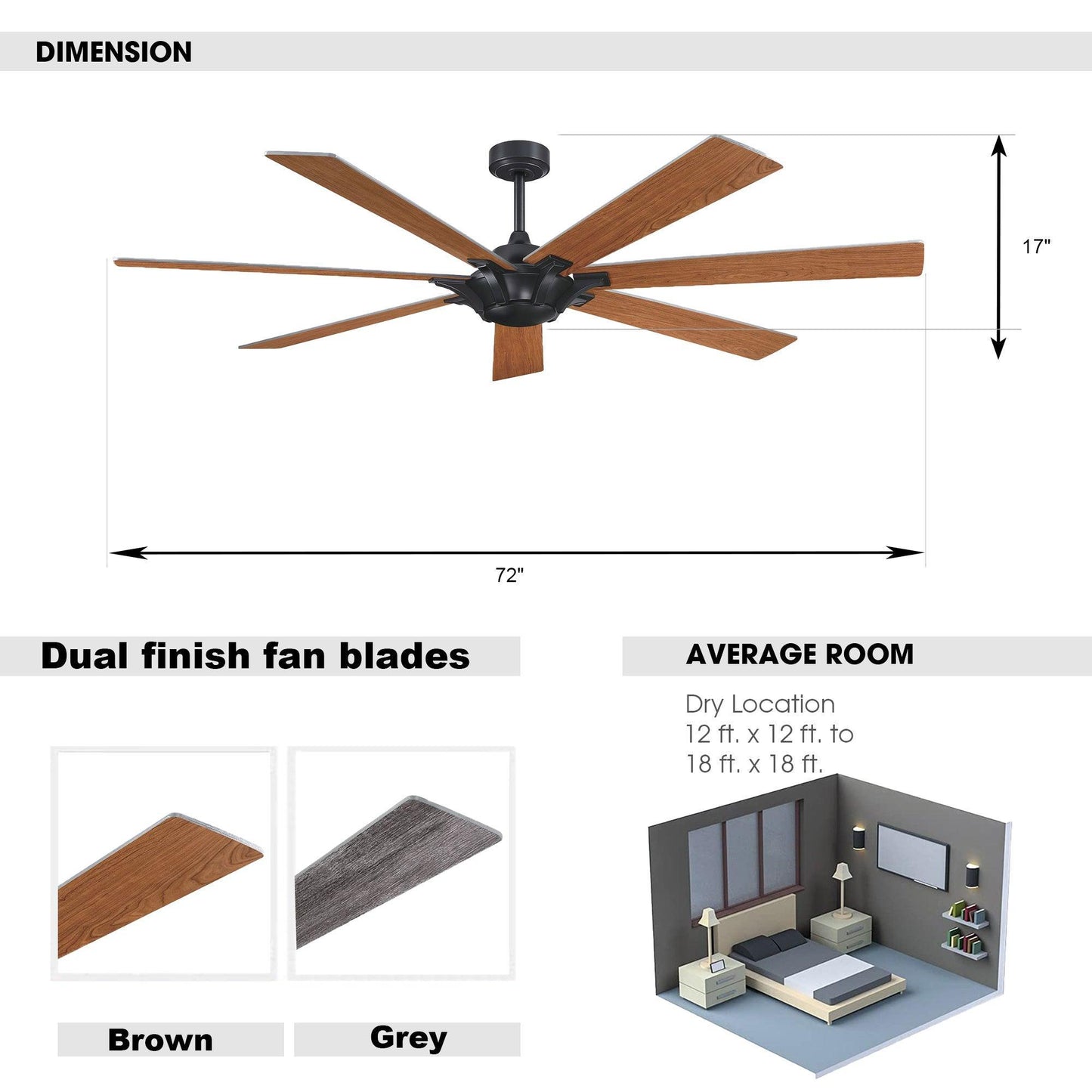 72 Modern Rustic Ceiling Fan 7-Blades