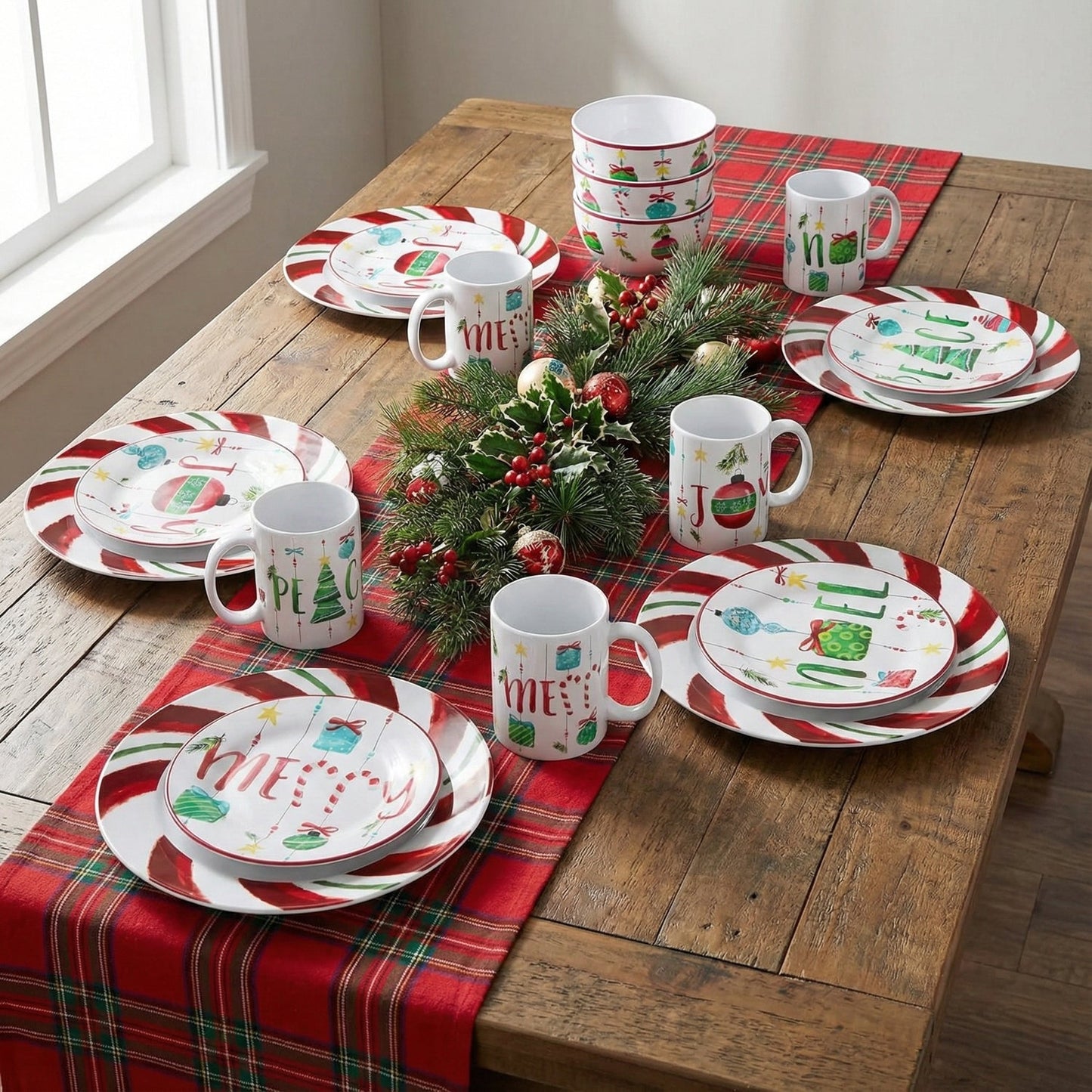 Peppermint Ornament 16-Piece Dinner Set
