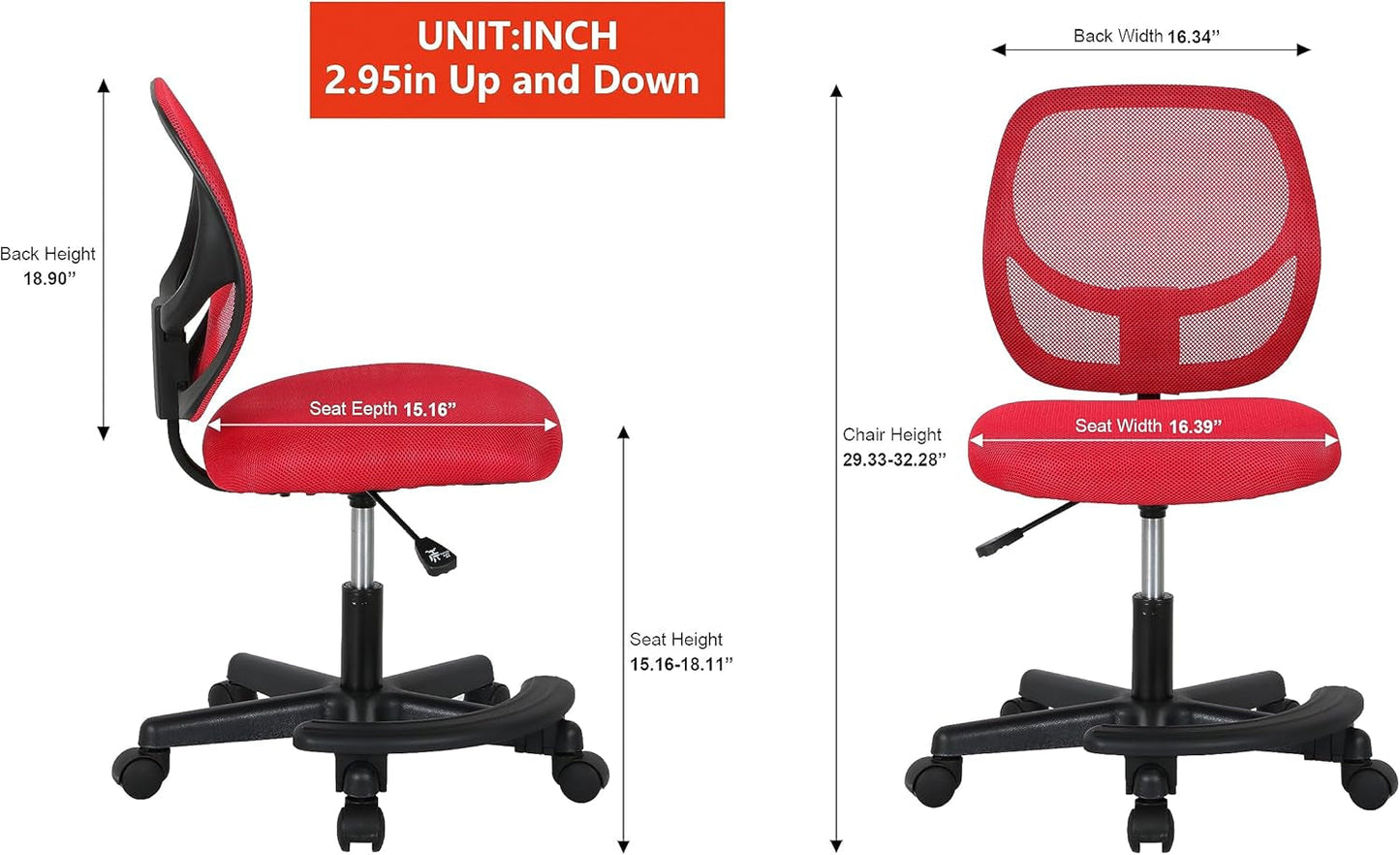 Kids Adjustable Mesh Low Back Swivel Desk Chair With Footrest Red