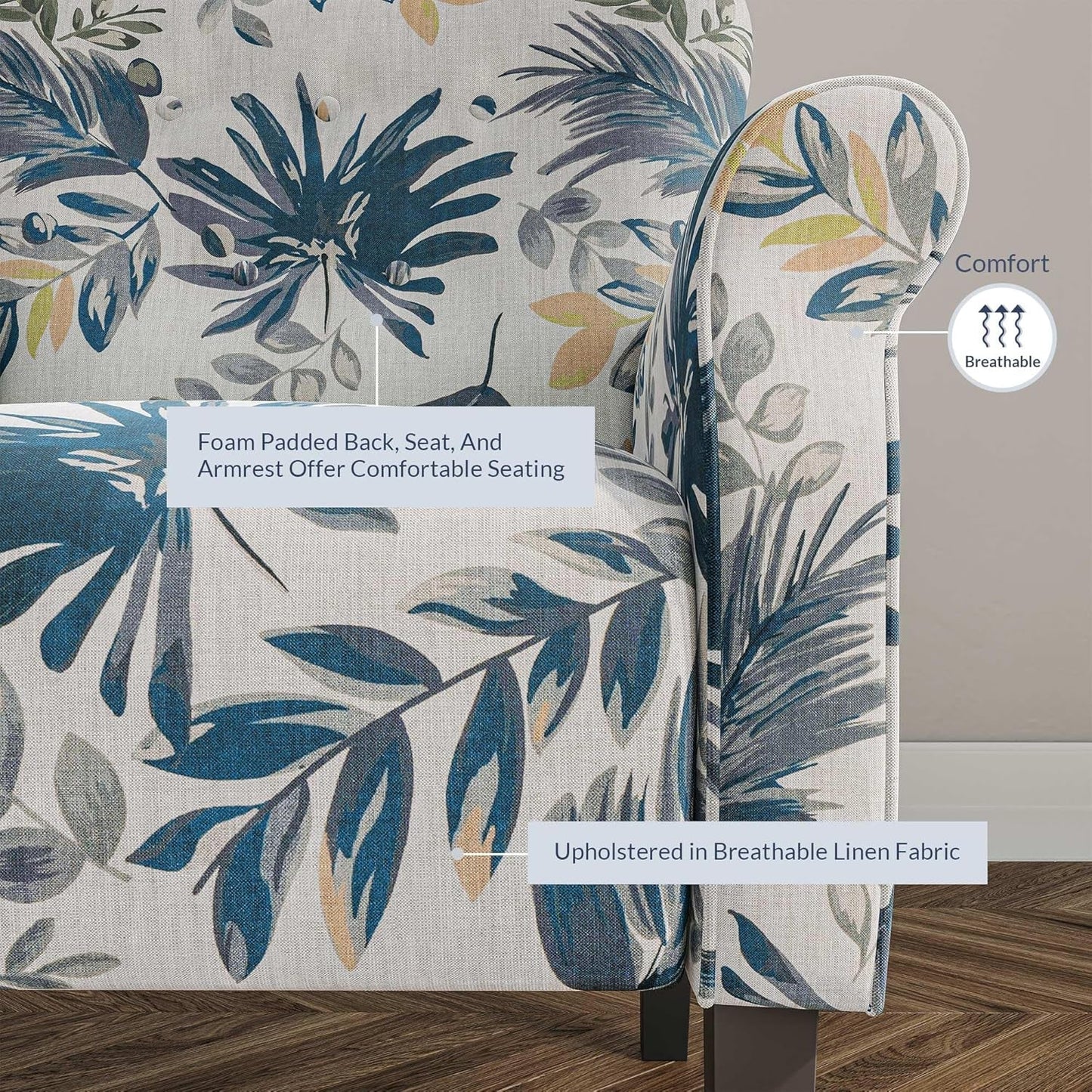 Wingback Upholstered Accent Chair Green Floral