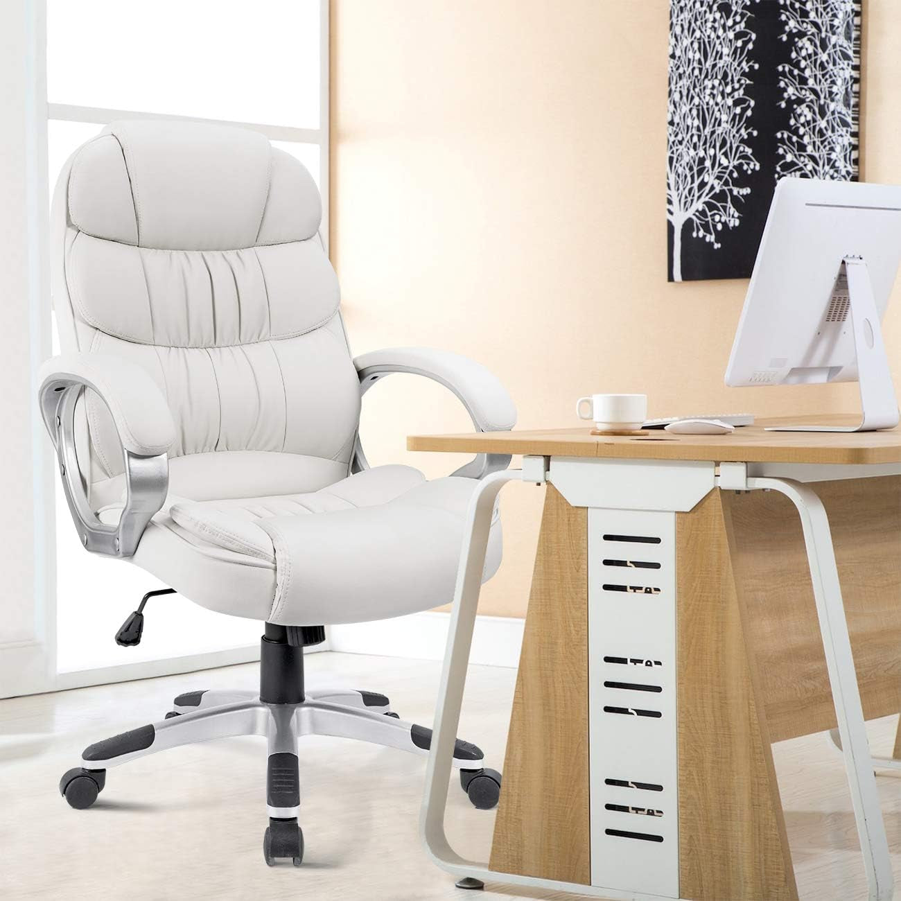 White High Back Office Chair With Adjustable Height