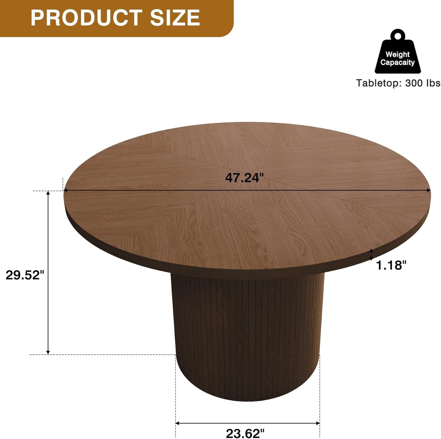 47 Inch Walnut Round Dining Table Farmhouse Kitchen