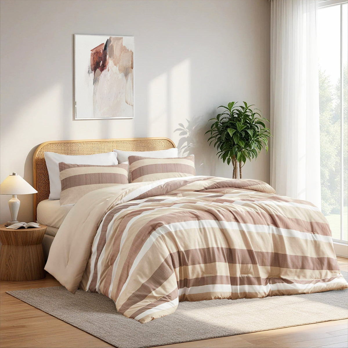 3-Piece King/Cal King Stripe Textured Print Comforter Set