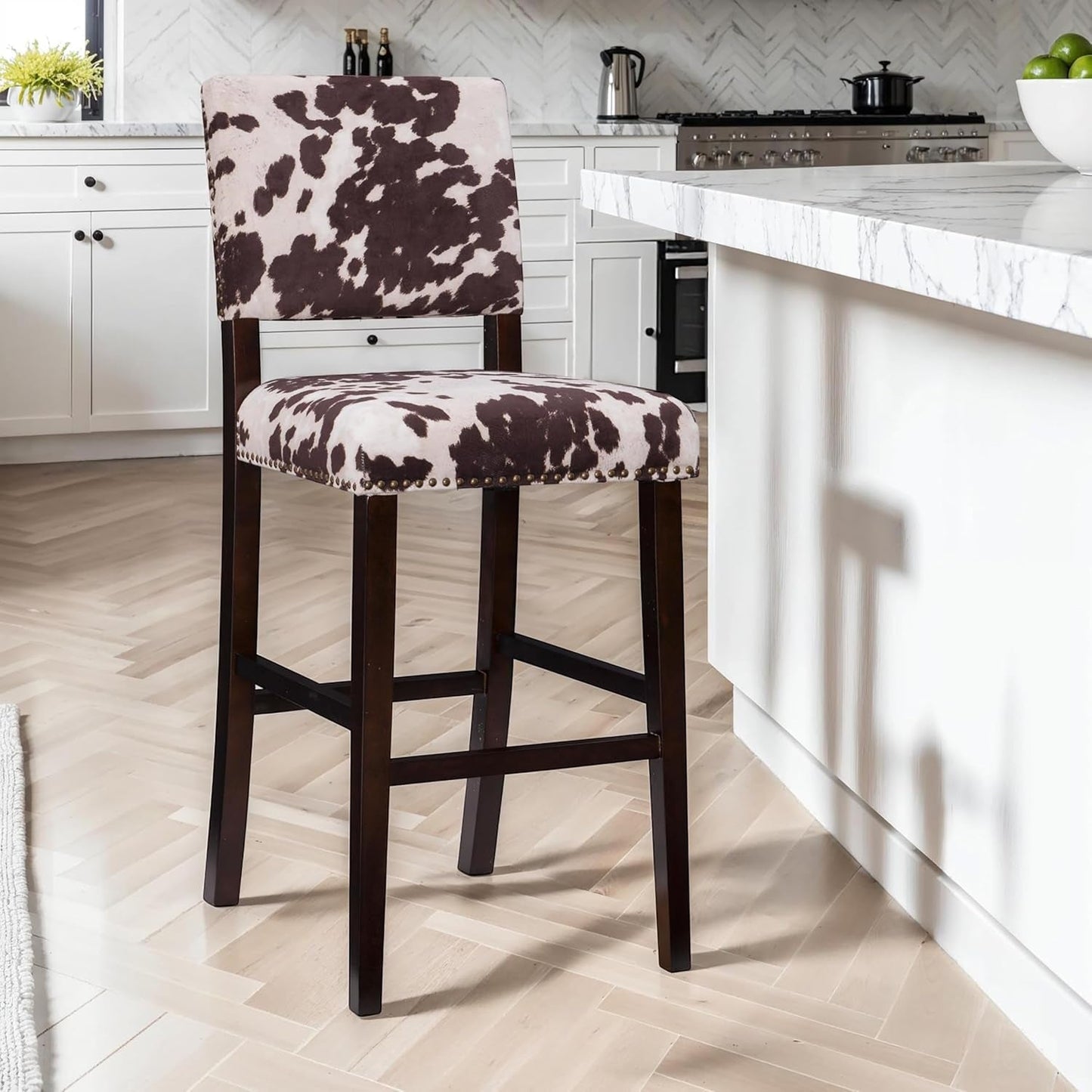 Stylish Cowhide Print Bar Stool with Comfortable Padded Seat