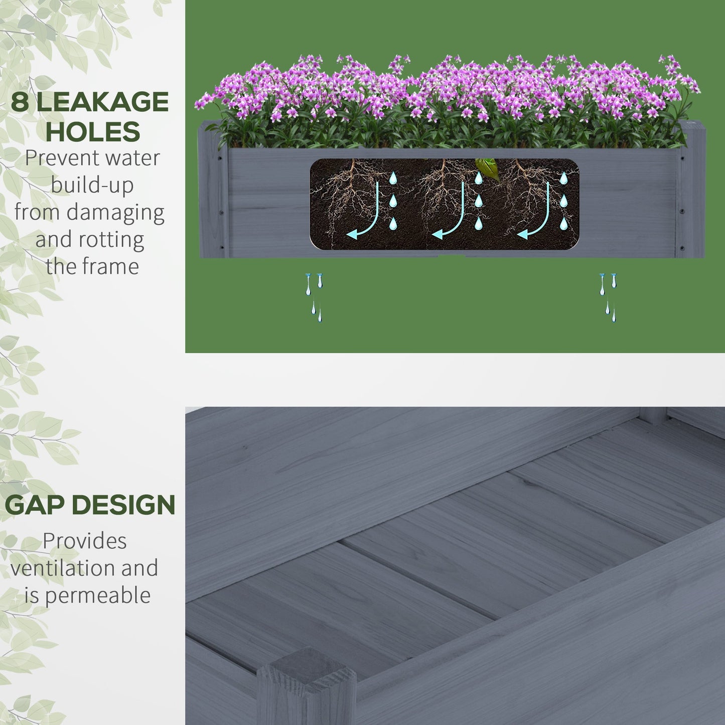 Outsunny 34'x34'x28' Raised Garden Bed, 2-Tier Elevated Wood Planter Box for Backyard, Patio to Grow Vegetables, Herbs, and Flowers, Gray