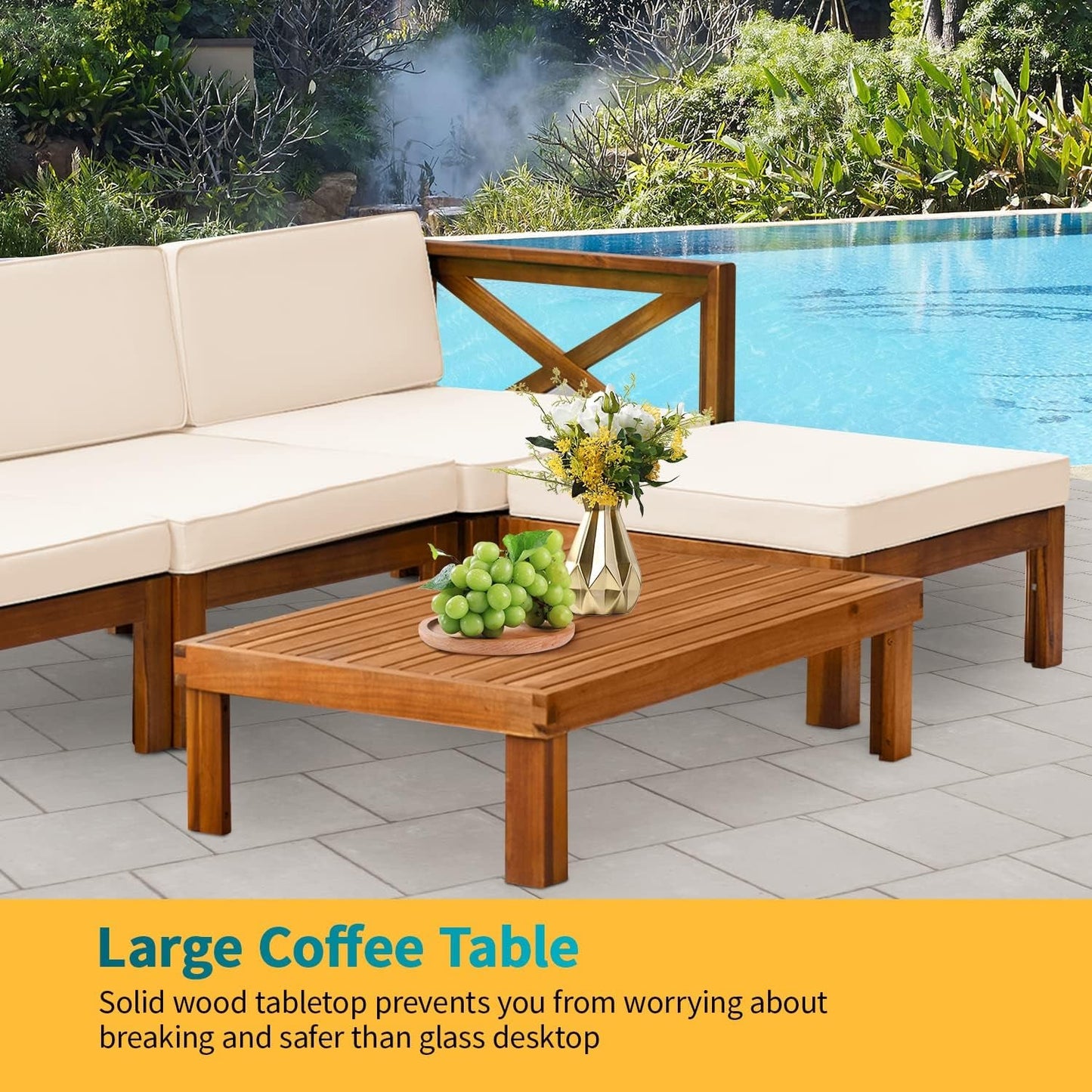 Acacia Wood Outdoor 5 Piece Patio Set With Cushions
