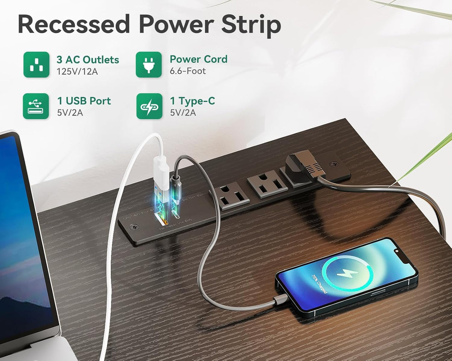 32-Inch Computer Desk With Fabric Drawers And Charging Station Black