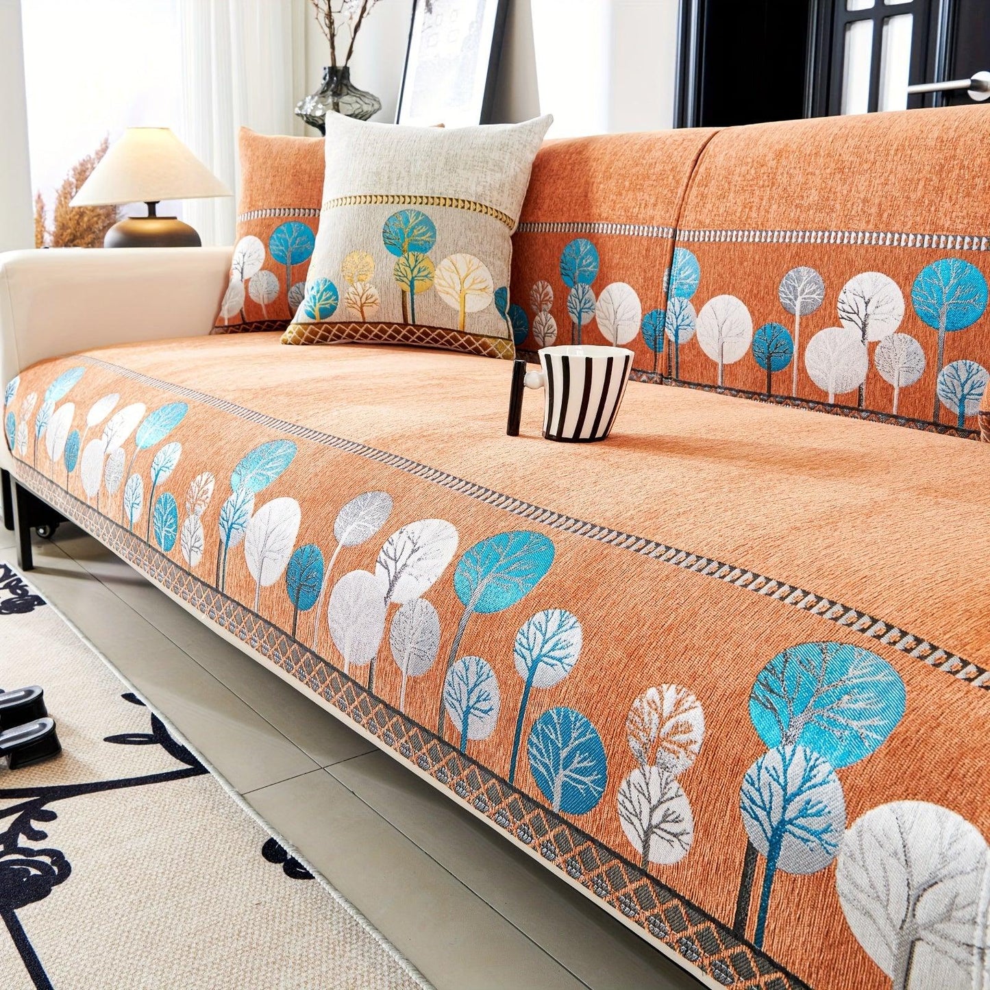 Pet Proof Couch Cover - Boho Chenille Sofa Cover with Tree Embroidery
