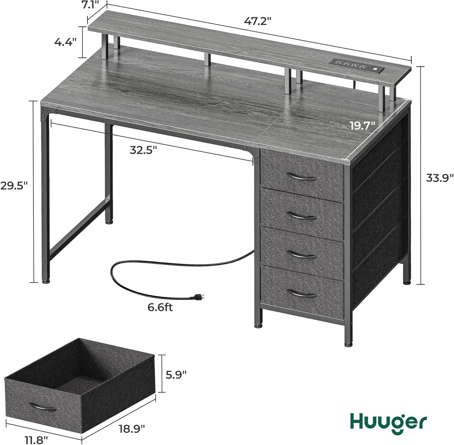 47 Inch Computer Desk With LED Lights For Home Office