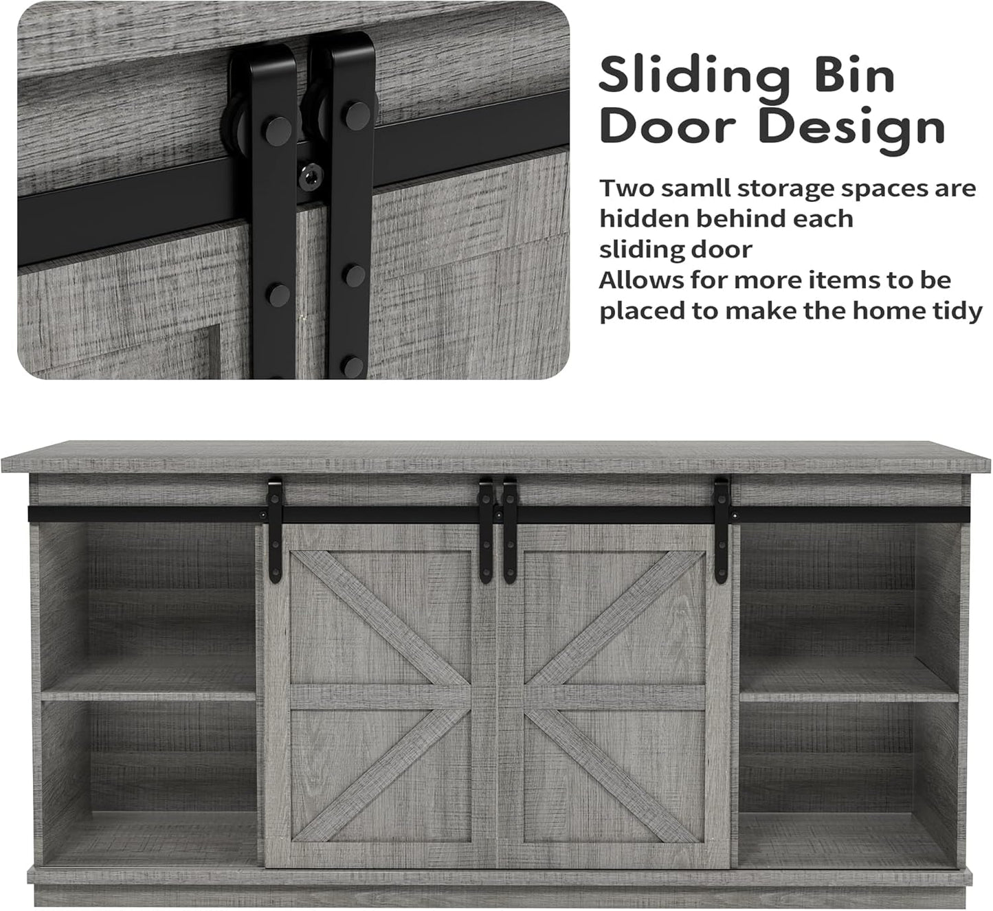 65 Inch TV Stand With Sliding Barn Doors Media Console