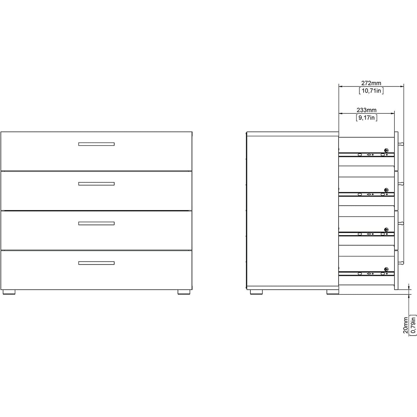 Oak Structure Four Drawer Chest With Silver Bar Handles