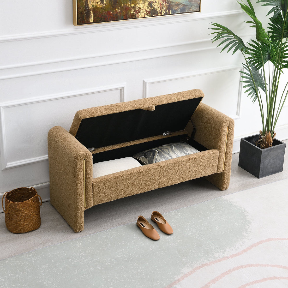 Modern Teddy Bed End Bench with Arms and Storage