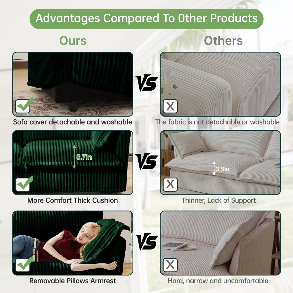 Slipcovered U-Shape Sectional Deep Seat Sofa Couch