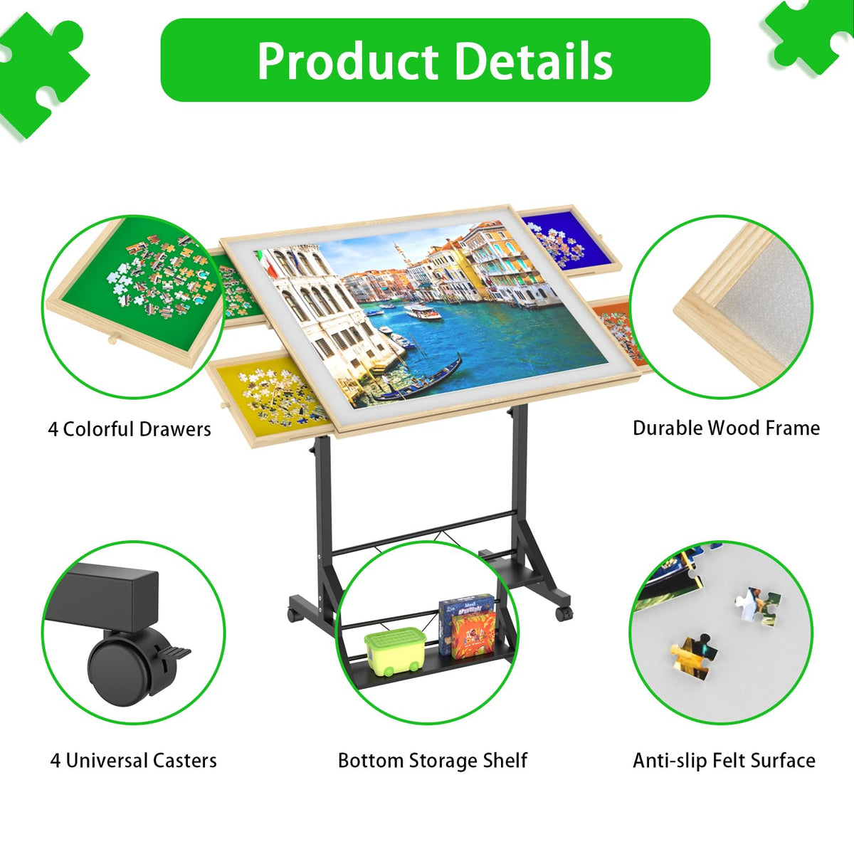Wooden 1500 Pieces Puzzle Table with Drawer