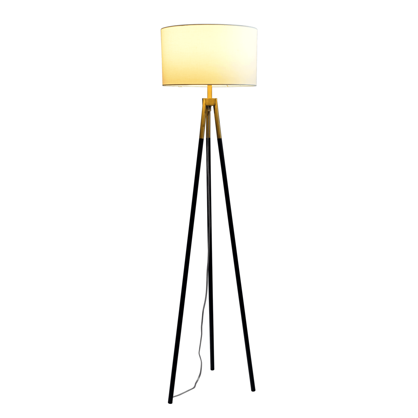 Sway Brassed Gold Floor Lamp with On/Off Switch Triple Legs White Fabric Shade