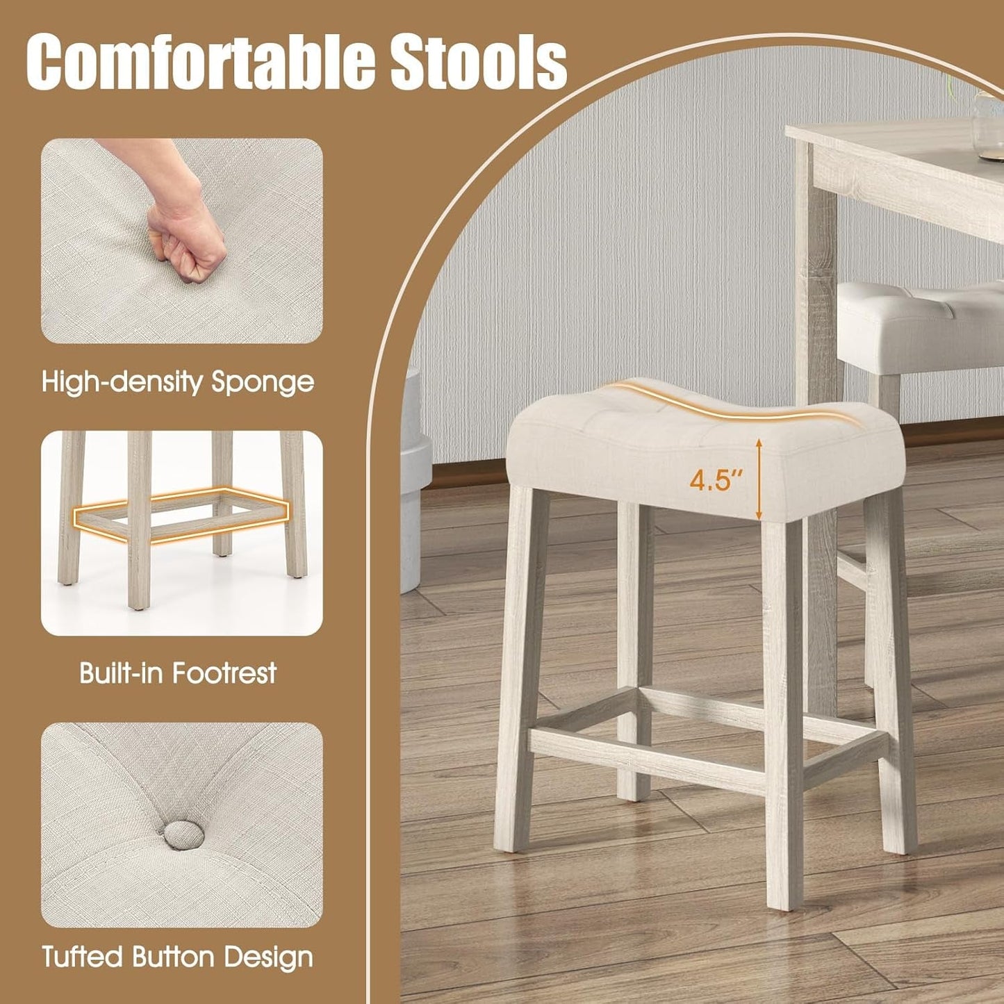 Bar Table Set Square Ultrasoft Cushioned Stools Space Saving