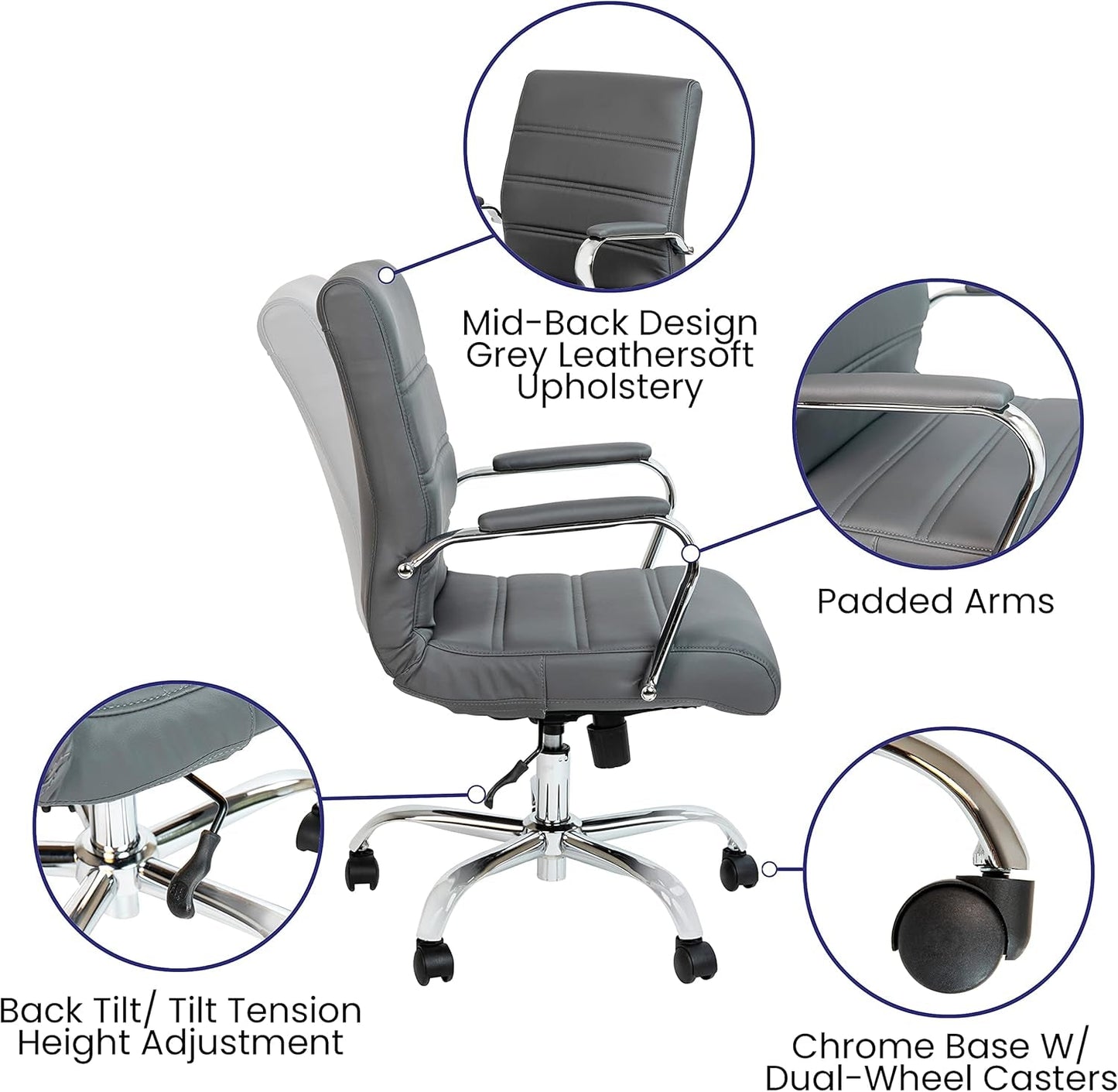 Gray LeatherSoft Office Chair With Swivel Adjustable Height
