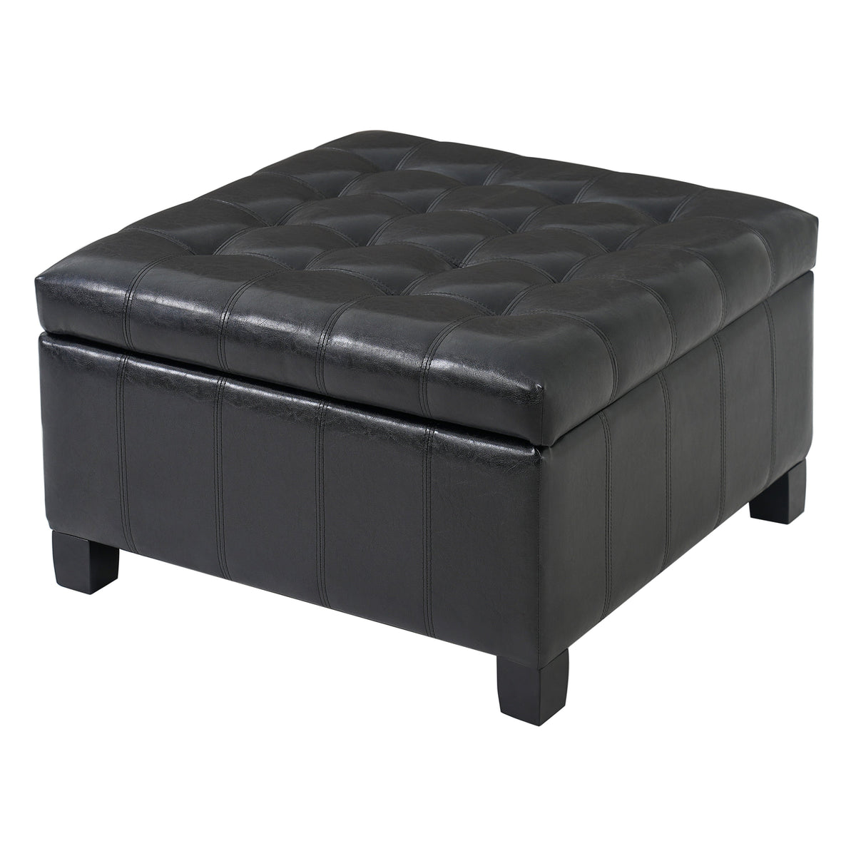 Black PU Storage Ottoman with Rubber Wood Legs