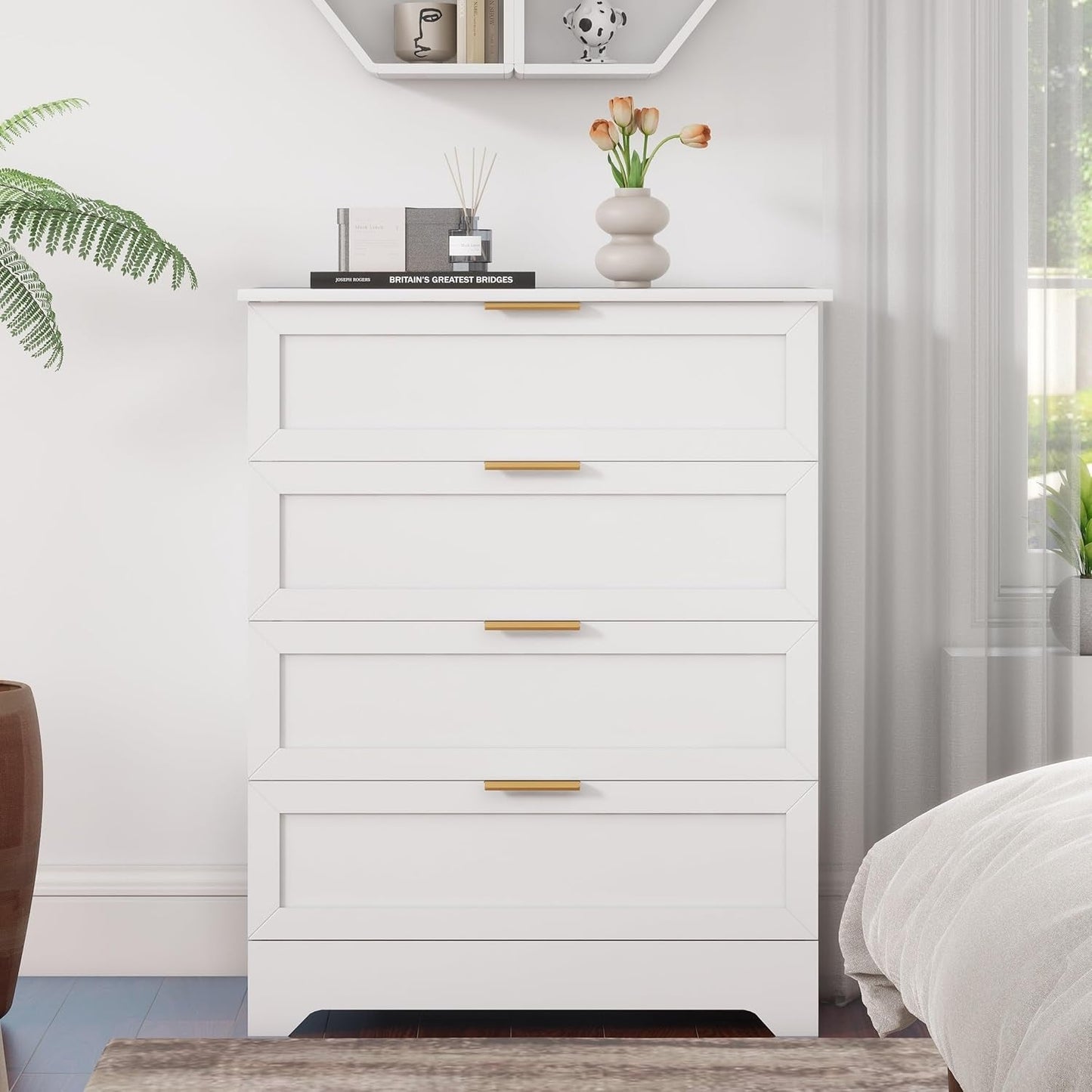 White Lofty Hardwood Dresser With Generous Drawers