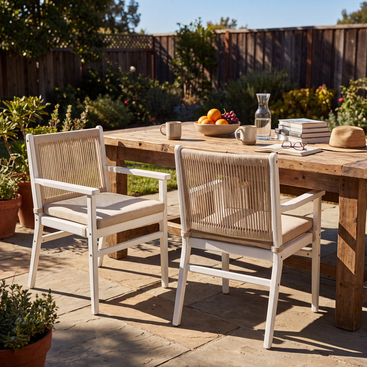 Acacia Wood Outdoor Dining Chairs Set of 2