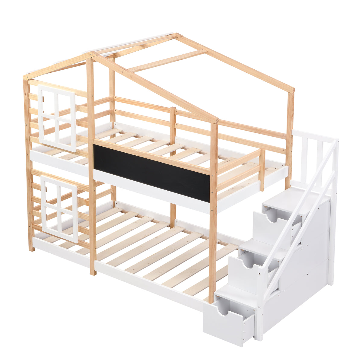 Twin Over Twin Bunk Bed House Bed With Roof Windows