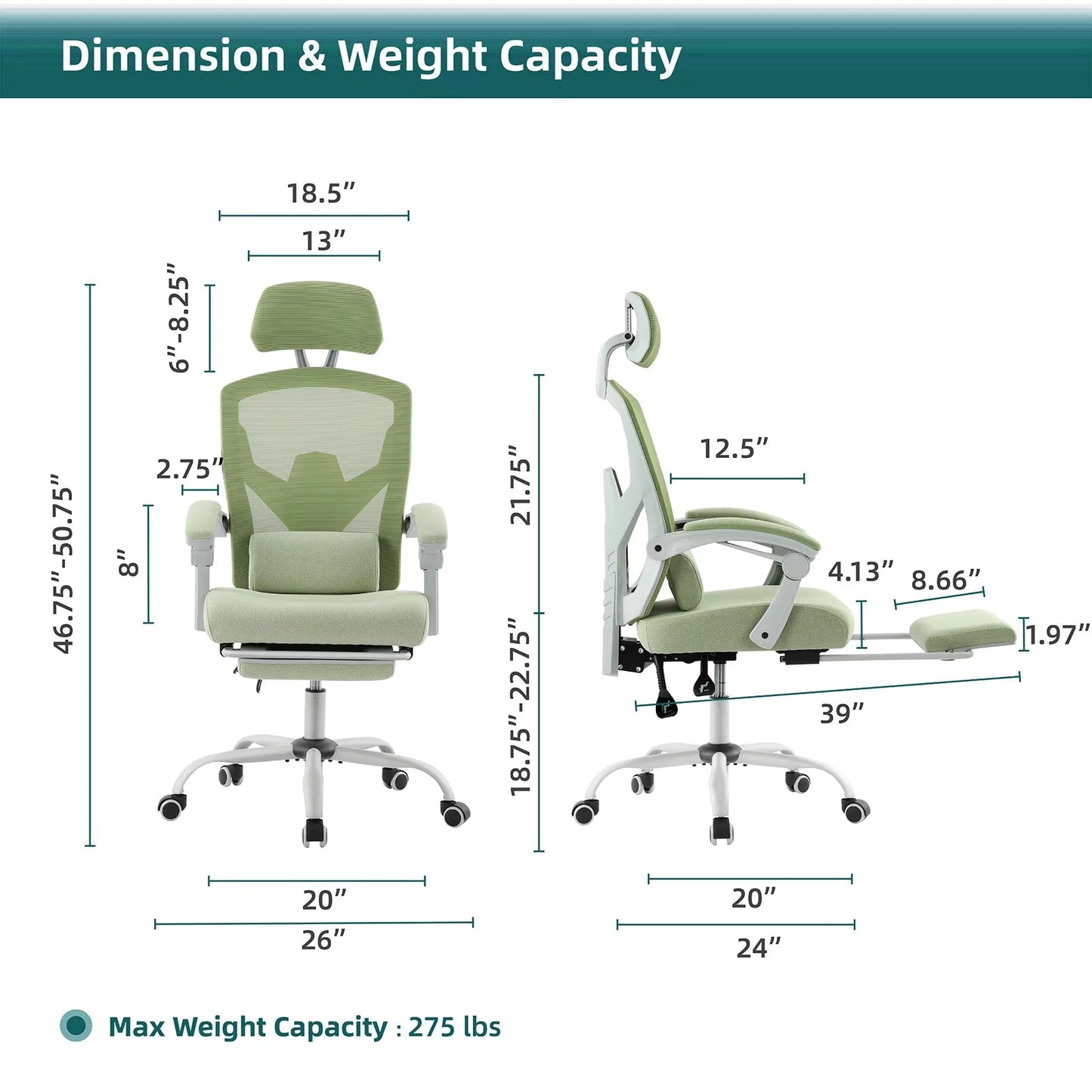 Ergonomic Reclining High Back Mesh Living Room Rocking Gaming Chair Computer Desk Swivel Rolling Lumbar Support Pillow