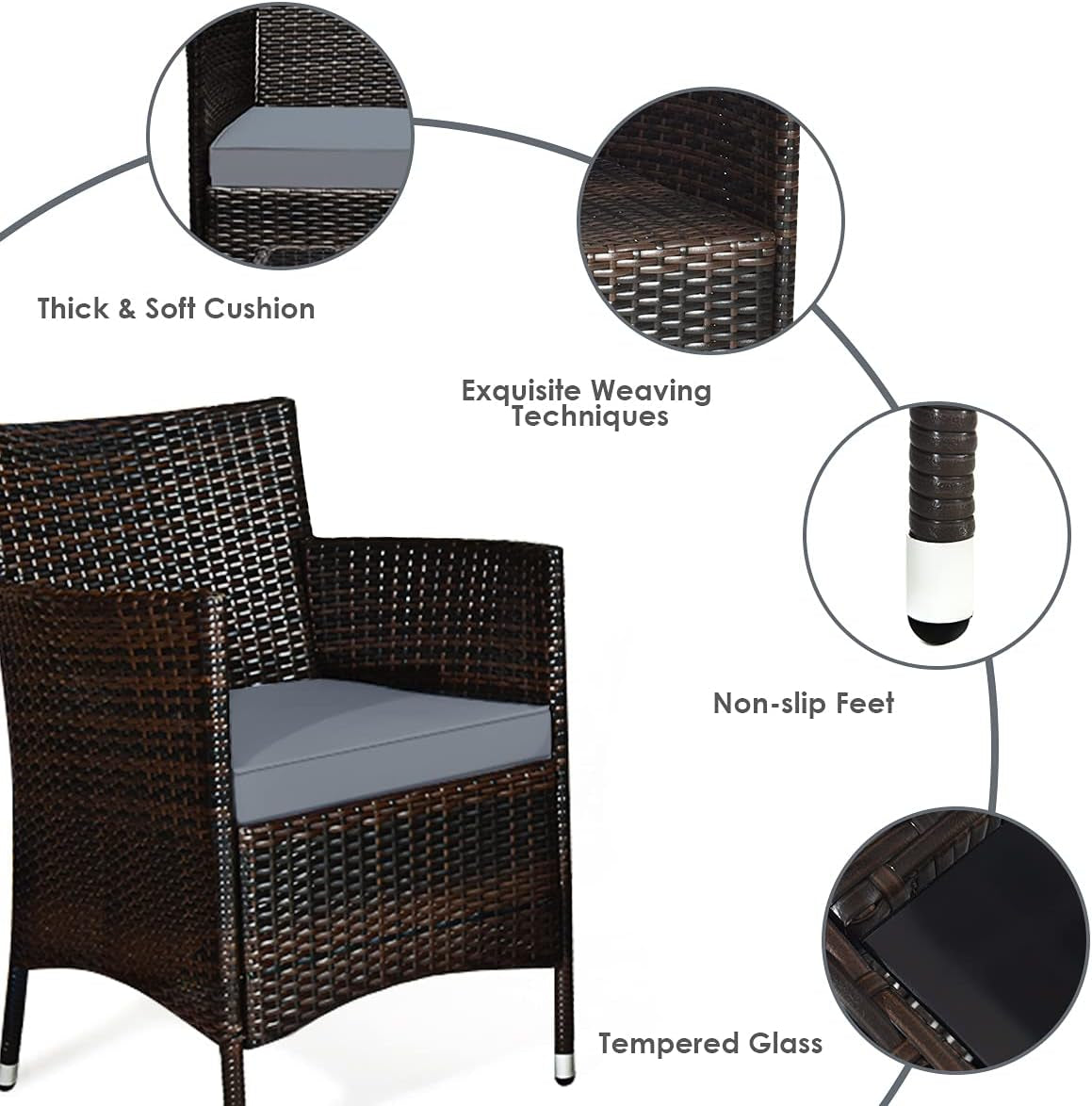 Elegant Four-Piece Rattan Patio Set with Soft Cushions